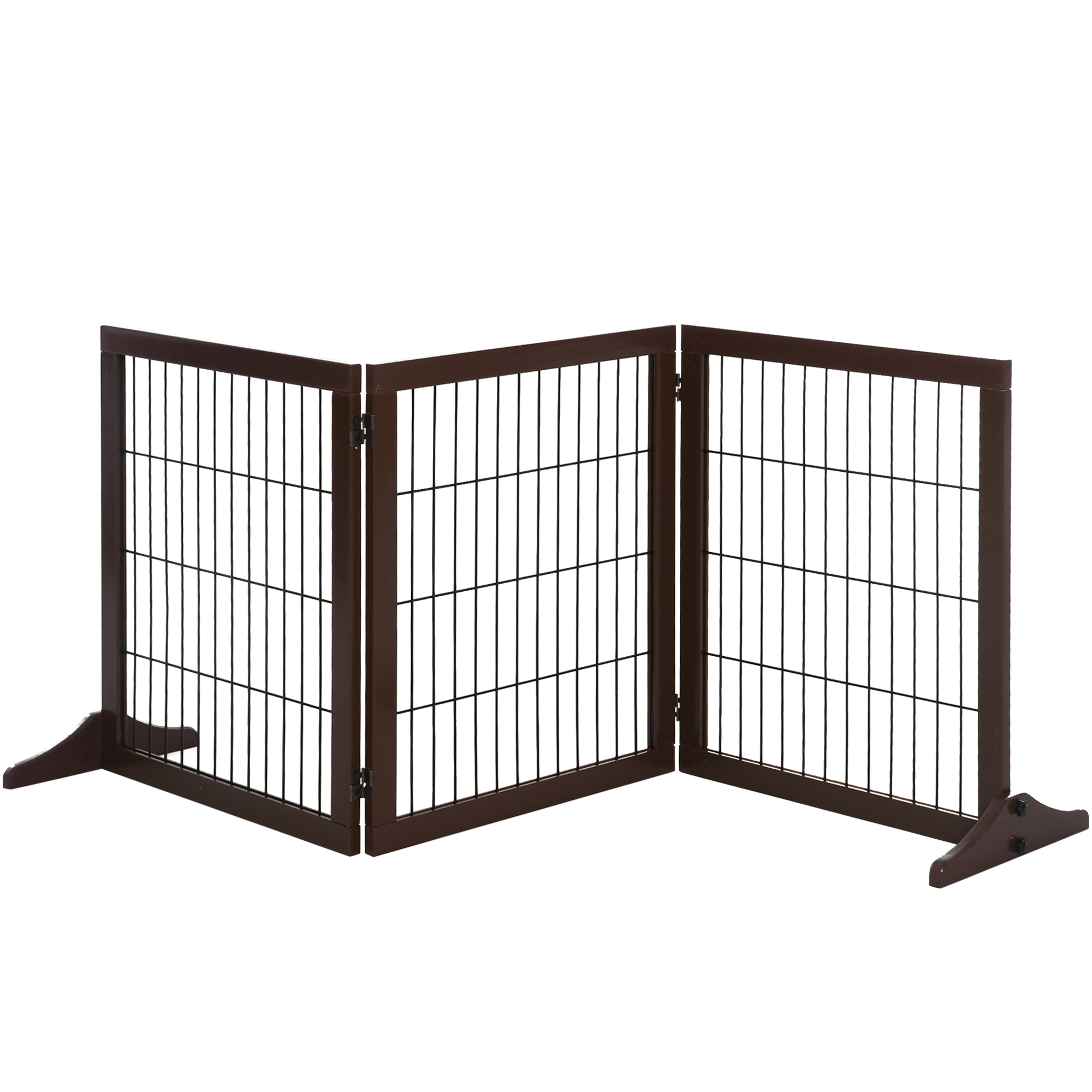 Absperrgitter Hund Freistehendes Schutzgitter mit Füßen 185 x 71 cm Holz Hundegitter Treppenschutzgitter Treppengitter Hundeabsperrgitter für Treppen, Türen, Küche, Flur, 3 Paneelen, Braun