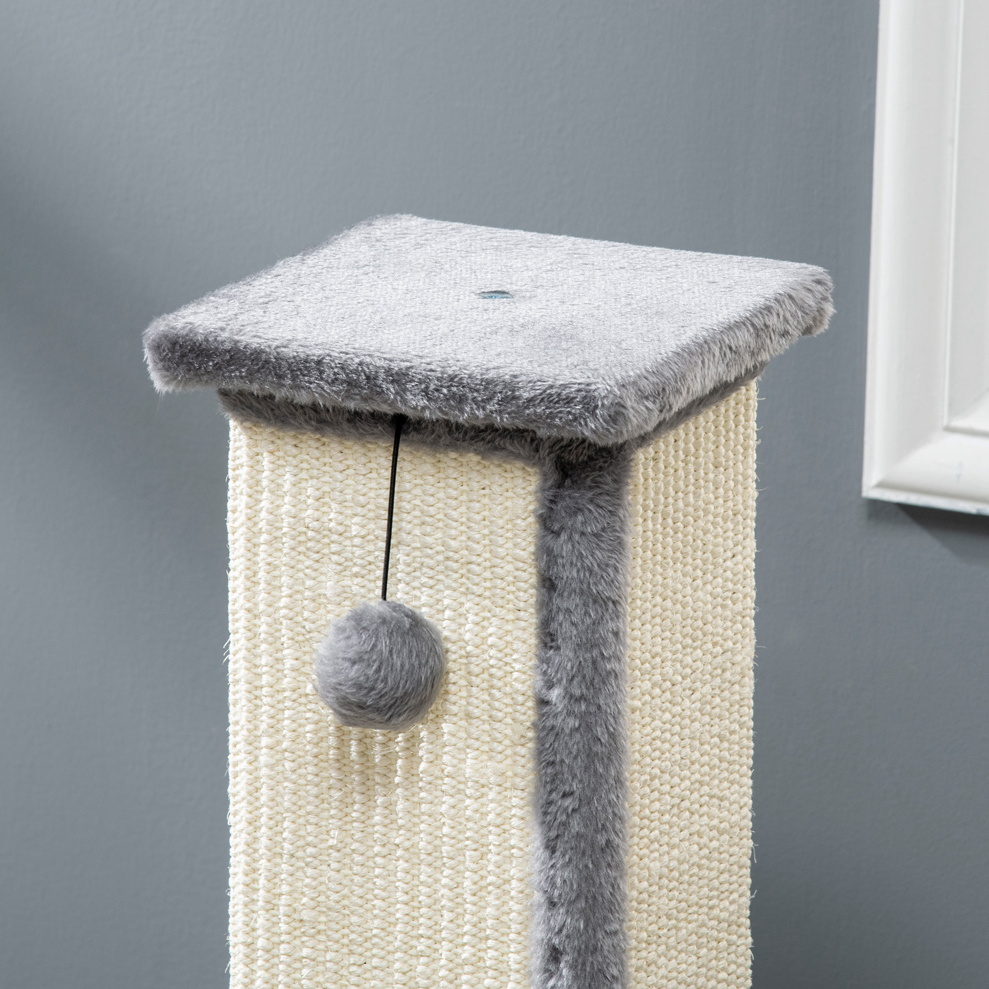 Kratzbaum Katzenbaum, inkl. Spielball, Plüsch, Sisal, 41 cm x 41 cm x 81 cm, Creme + Grau
