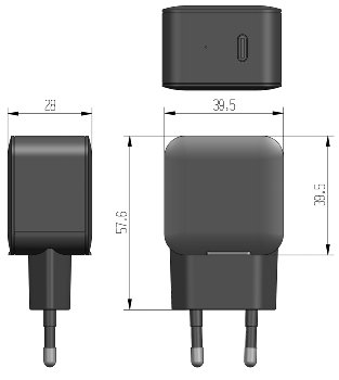 Stecker-Netzteil mit USB-C "CTN-PD20", In 100-240V~, Out 5,0V/9,0V/12,0V=, 20W