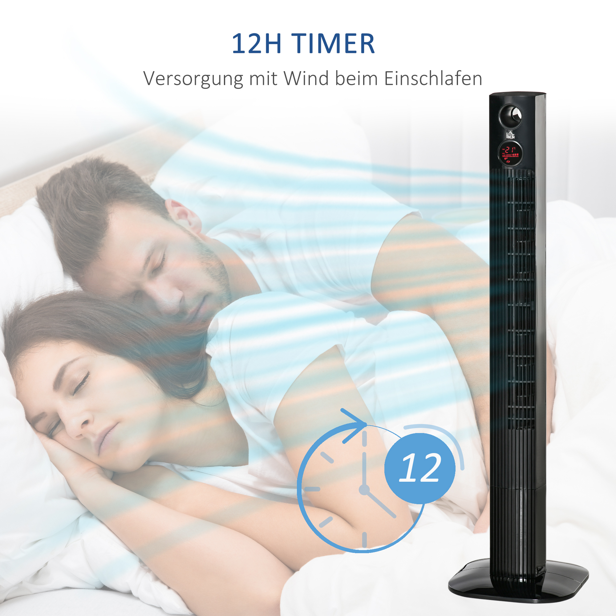 Turmventilator mit Fernbedienung 45W 70° Oszillation Säulenventilator Ventilator mit Aroma-Diffusor Timer-Funktion 3 Belüftungsstufen Schwarz