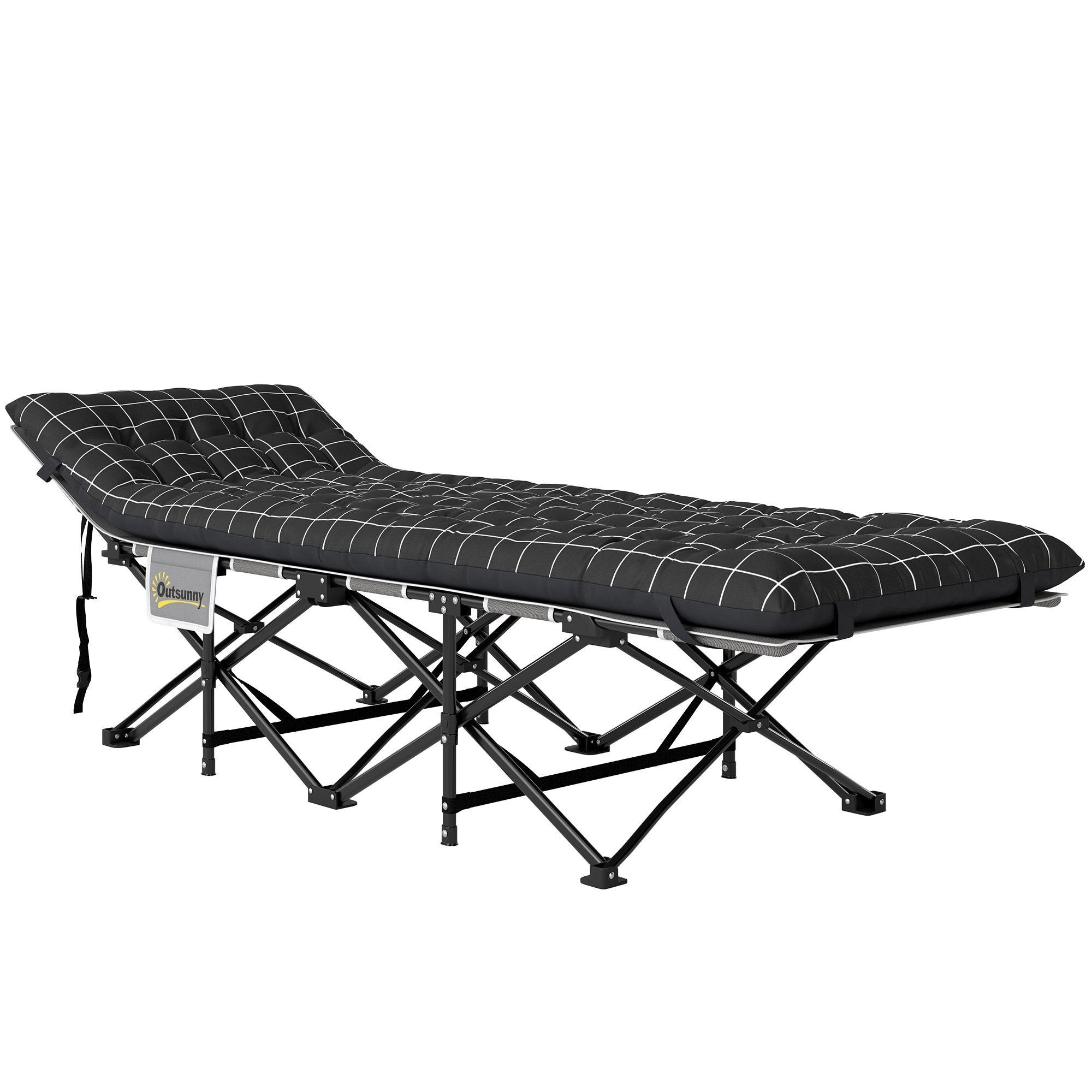 Klappbares Campingbett, Feldbett mit Matratze, ergonomisch, Metallrahmen, Schwarz
