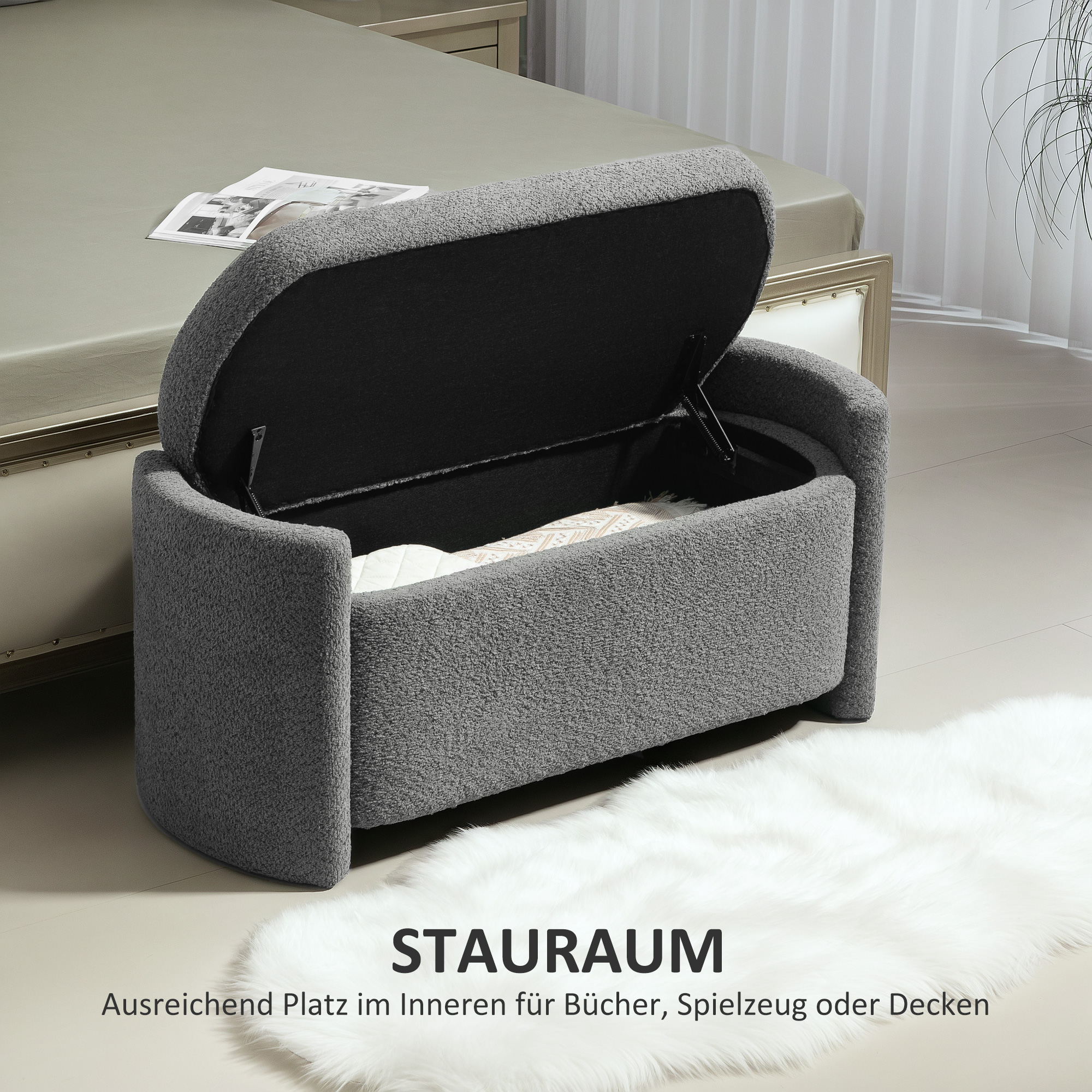 Sitzbank mit Stauraum Flurbank Schuhbank, gepolstert, 105 cm x 44 cm x 45,5 cm. Grau