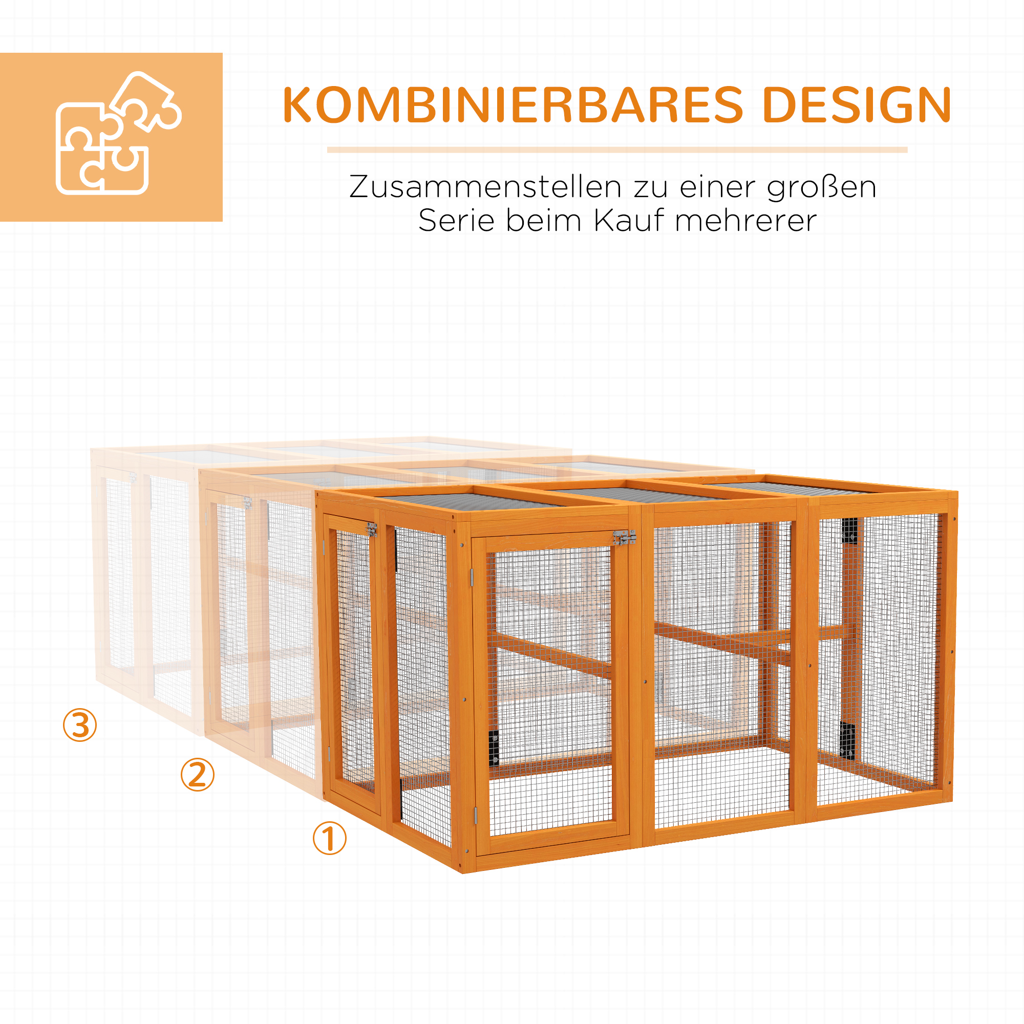Hühnerstall für 1-3 Hühner, Holzrahmen, Stahldraht, erweiterbares Design, Holzsitzstangen, Orange