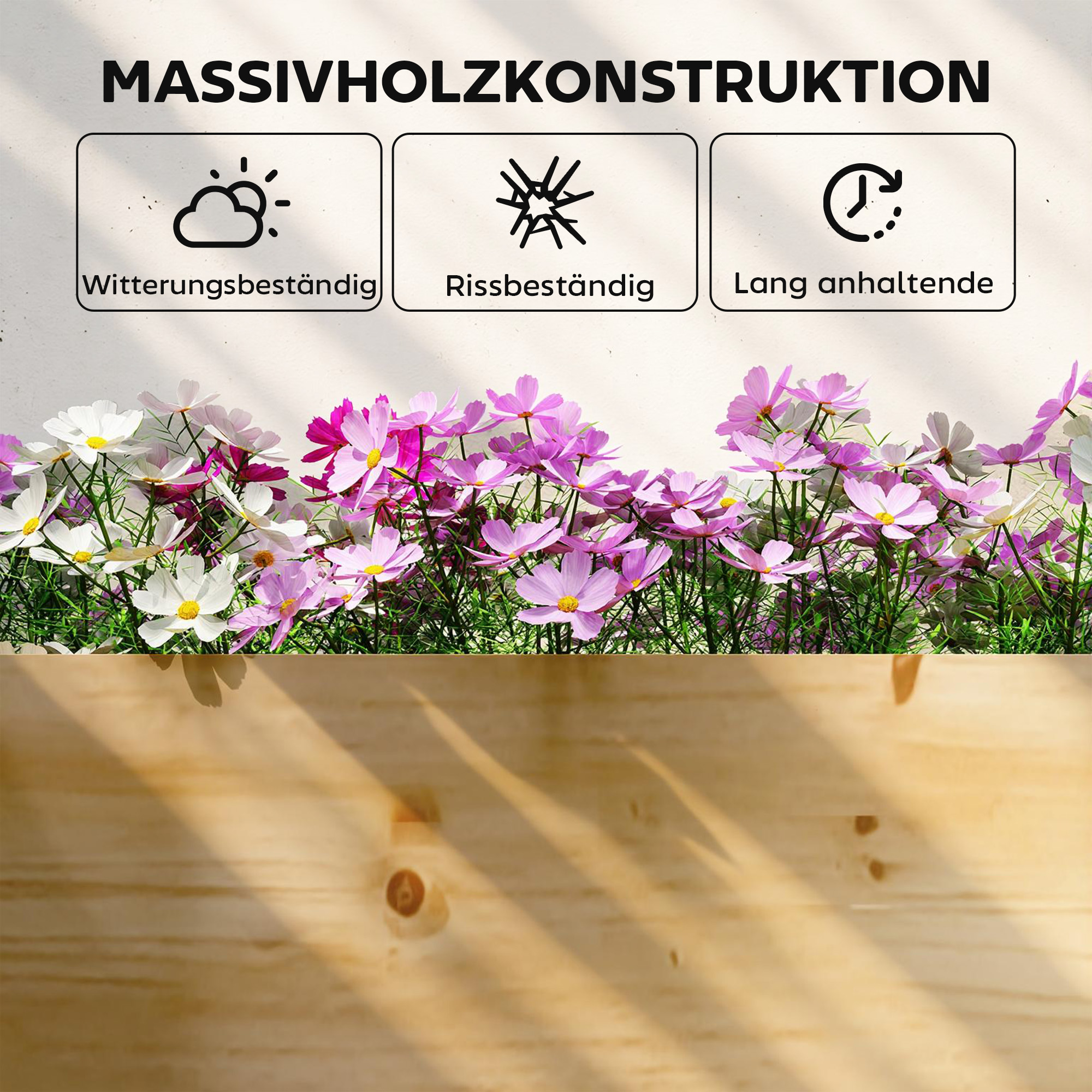 Hochbeet Holz, Pflanzbeet mit Trennwand Offenem Boden, Frühbeet Gartenbeet 235 x 66 x 26 cm Naturholz