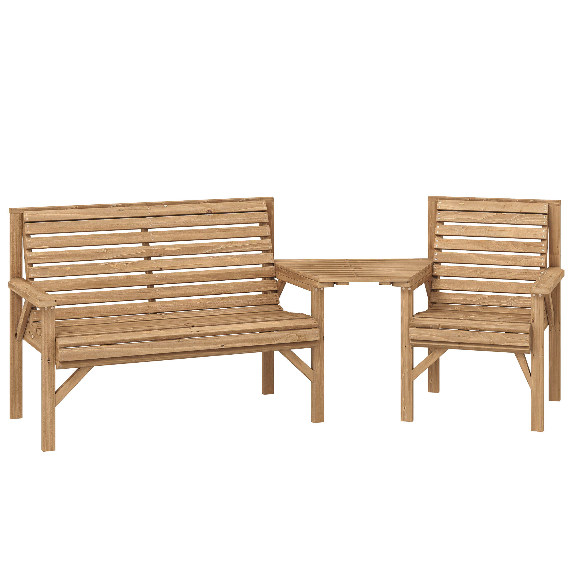 Gartenstühle 3er-Set, Balkonmöbel Set mit Sonnenschirmloch, Gartenstuhl, Bank, abnehmbarem Tisch 121x65x90 cm Naturholz