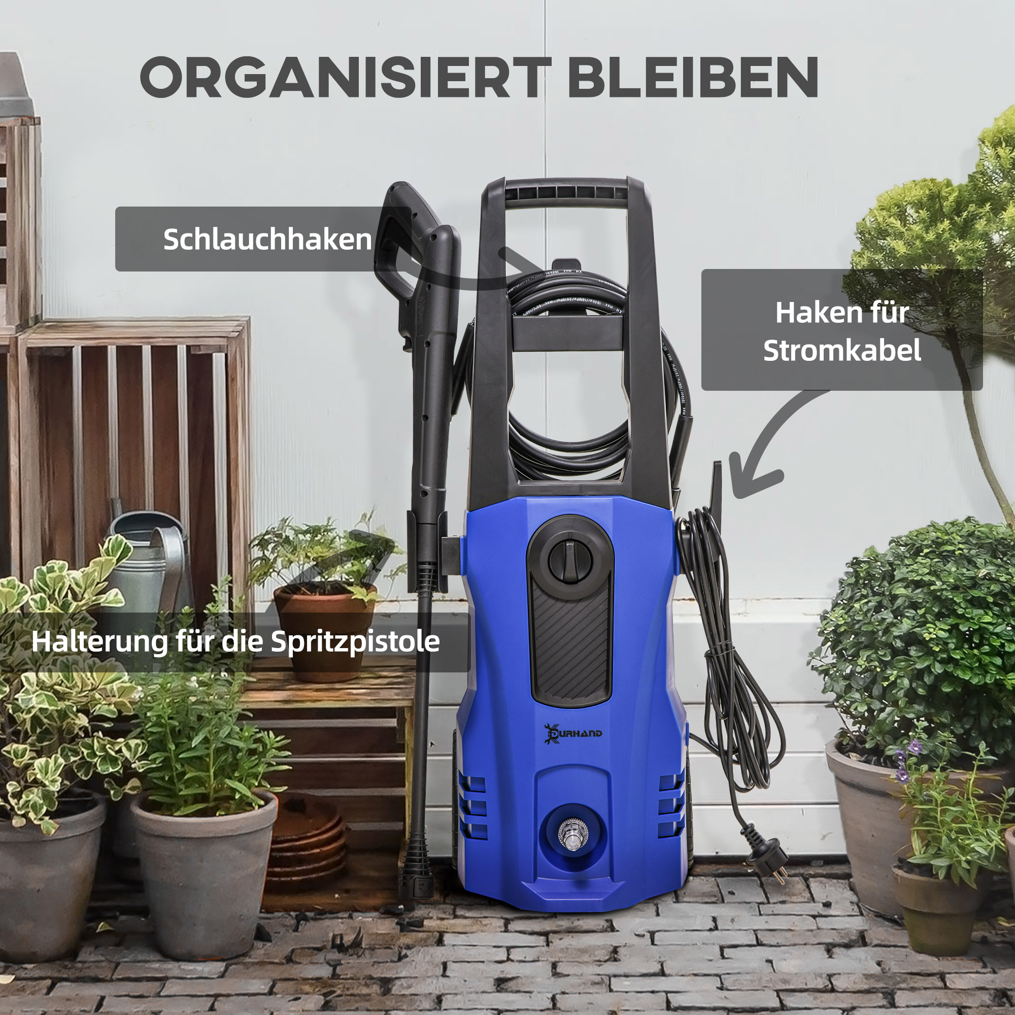 Hochdruckreiniger 5-tlg. Zubehör, verstellbare Spritzdüse, 150 bar Druck, 1800 W, max. 510 l/h