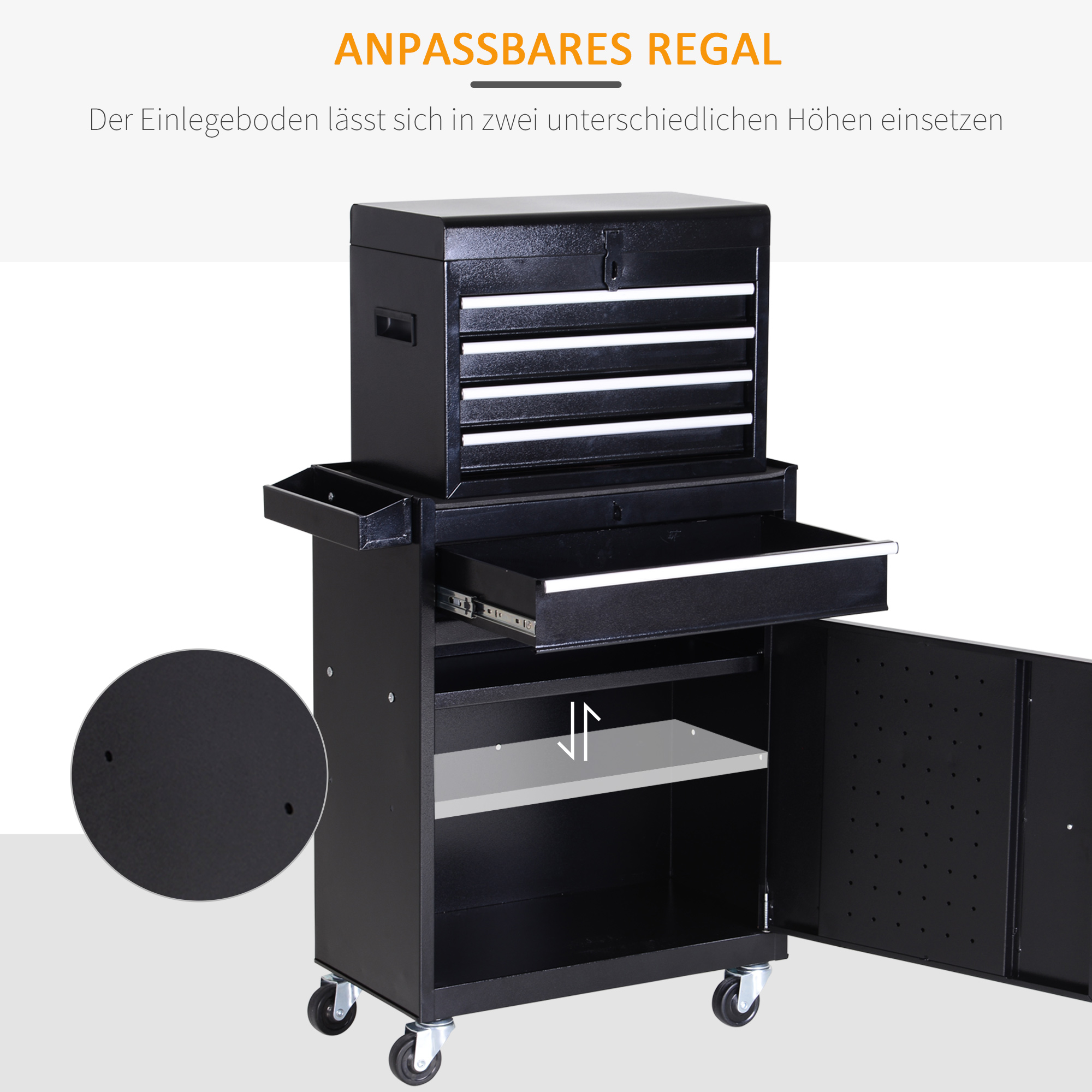 Werkstattwagen Werkzeugschrank Werkzeugkasten mit 5 Schubladen 360°-Rollen Metall 60 x 28 x 104,5 cm
