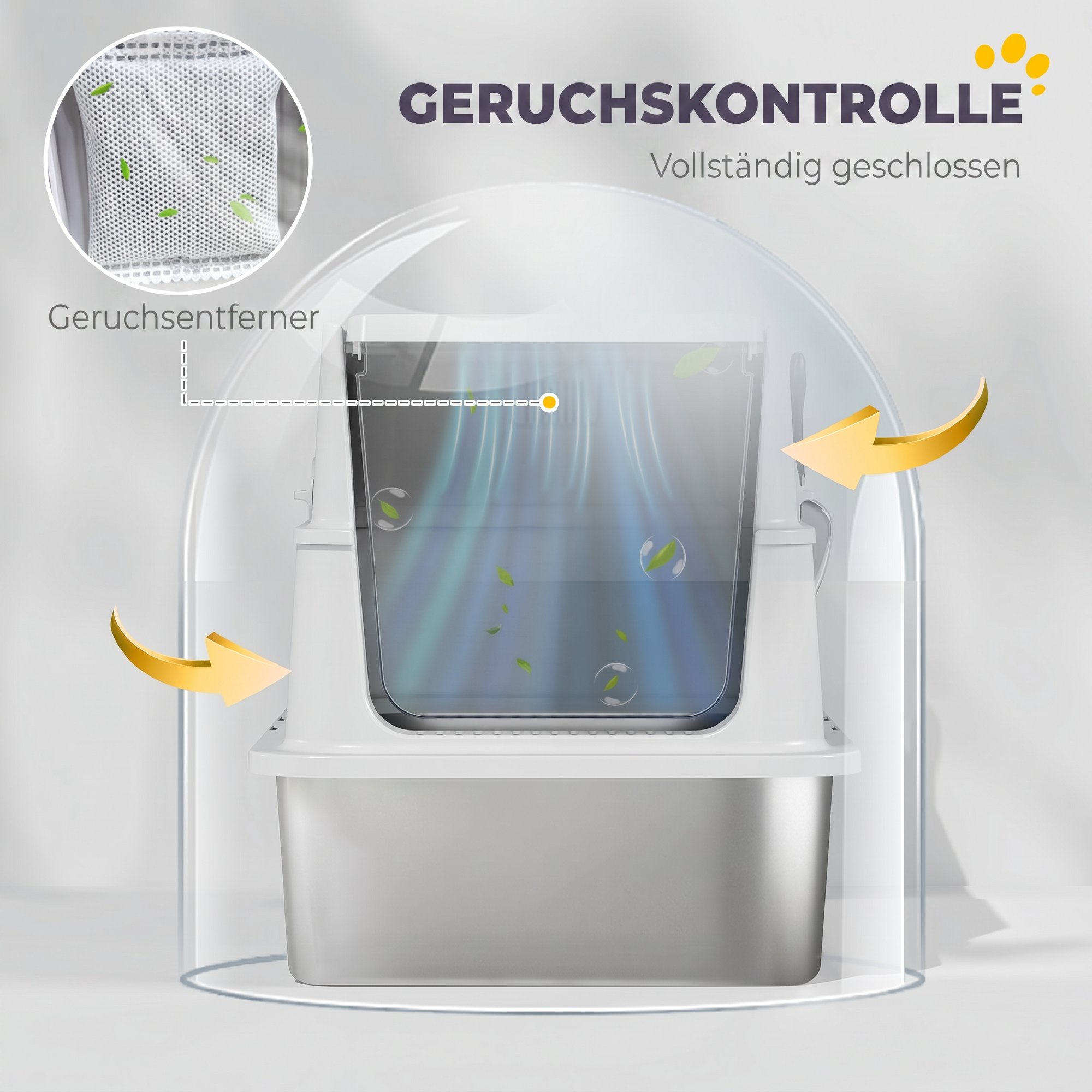 Katzentoilette, Edelstahl, XL-Innenraum, mit Schaufel, Hellgrau