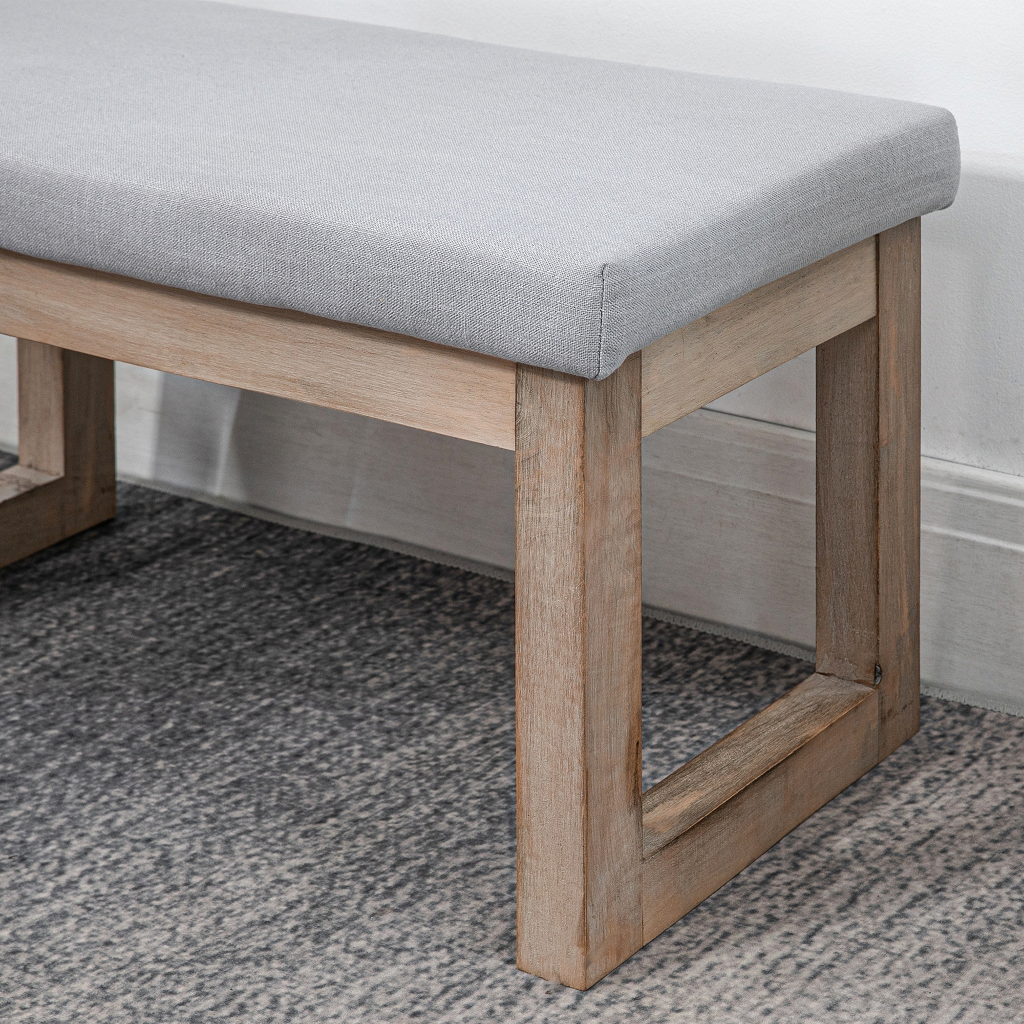 Fußbank im Skandi-Design, Sitzhocker, Fußhocker, 68 cm x 38 cm x 42 cm, Grau + Natur