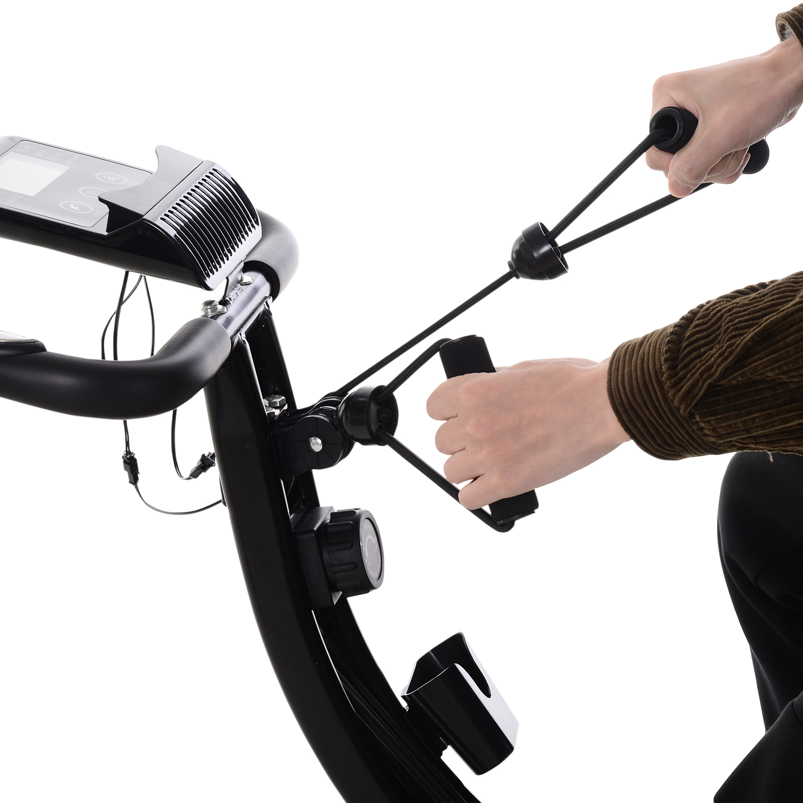 Heimtrainer 2-in-1 Fahrradtrainer mit LCD-Display Pulsmesser verstellbar Sitz Räder, klappbarer Hometrainer Trimmrad mit 8 stufig Magnetwiderstand, Spannseil, Stahl