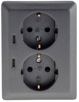 MILOS Schutzkontakt-Steckdose 2-fach - 250V~/16A, 1x UP, 2x USB C/PD, anthrazit