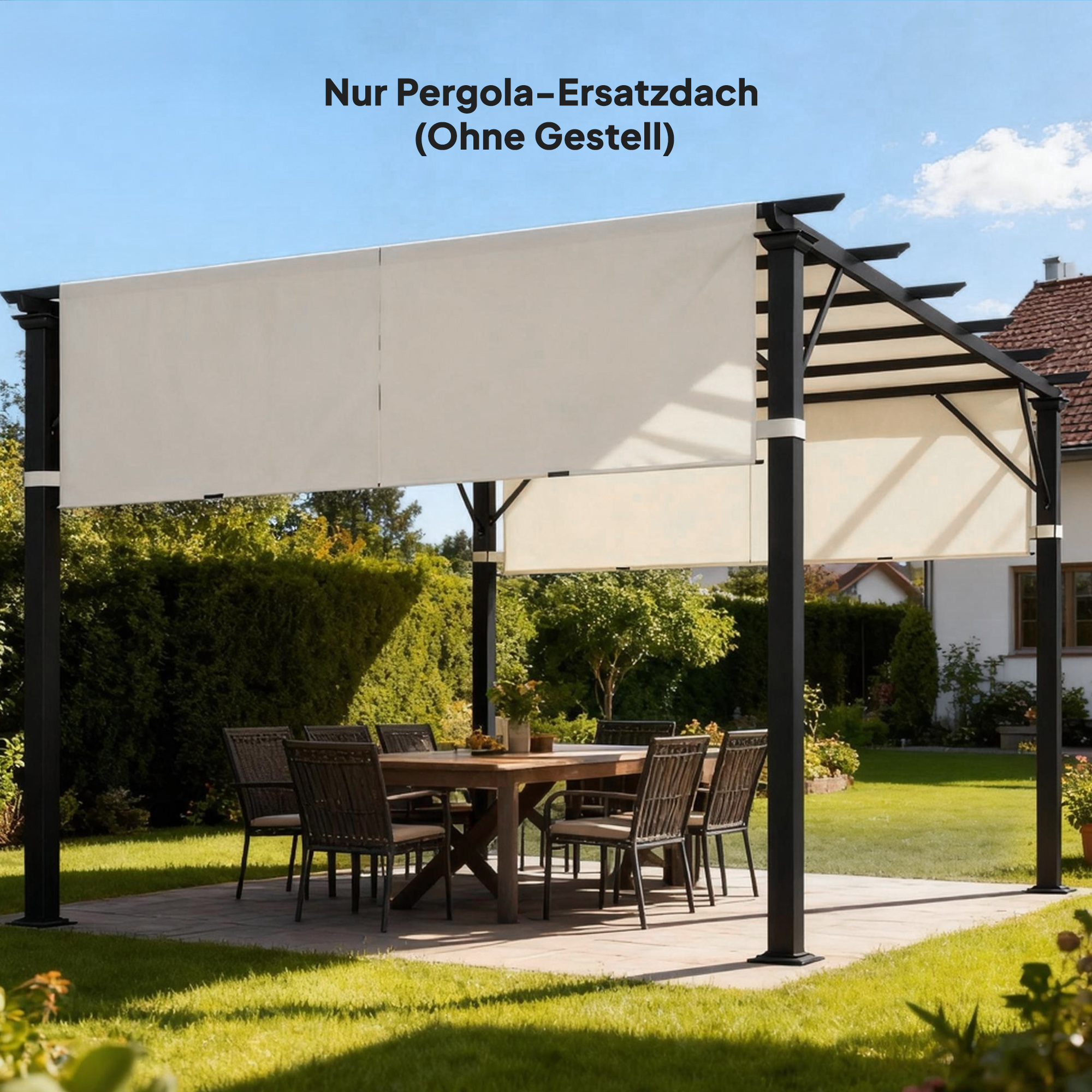 Ersatzdach für Pergola mit UV-Schutz, Sonnensegel für Terrassenüberdachung für 3 x 3 m Pavillon, Cremeweiß