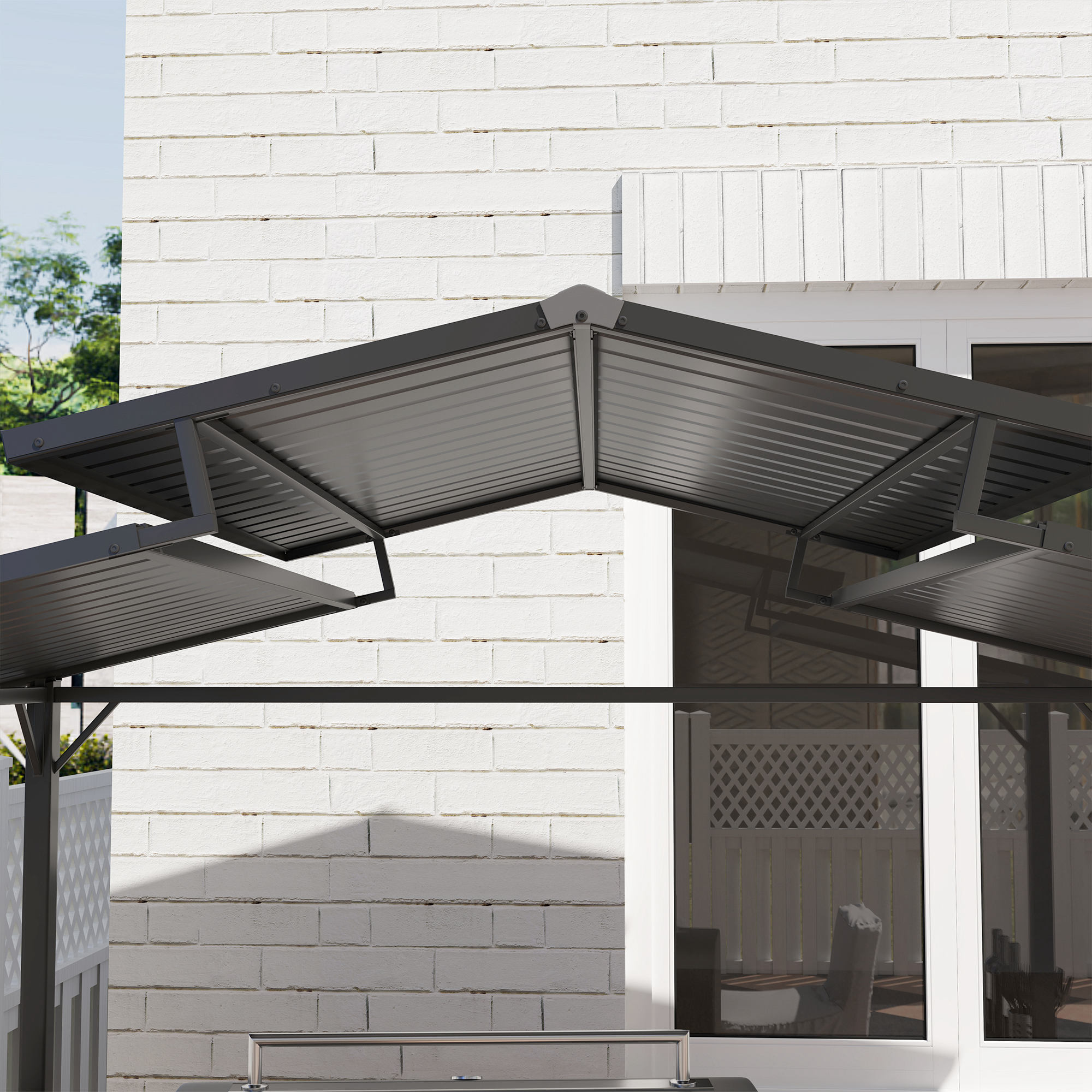 Grillpavillon 250 x 160 x 250 cm wasserdicht Gartenpavillon mit Doppelschichtdach, Seitenregalen Schwarz