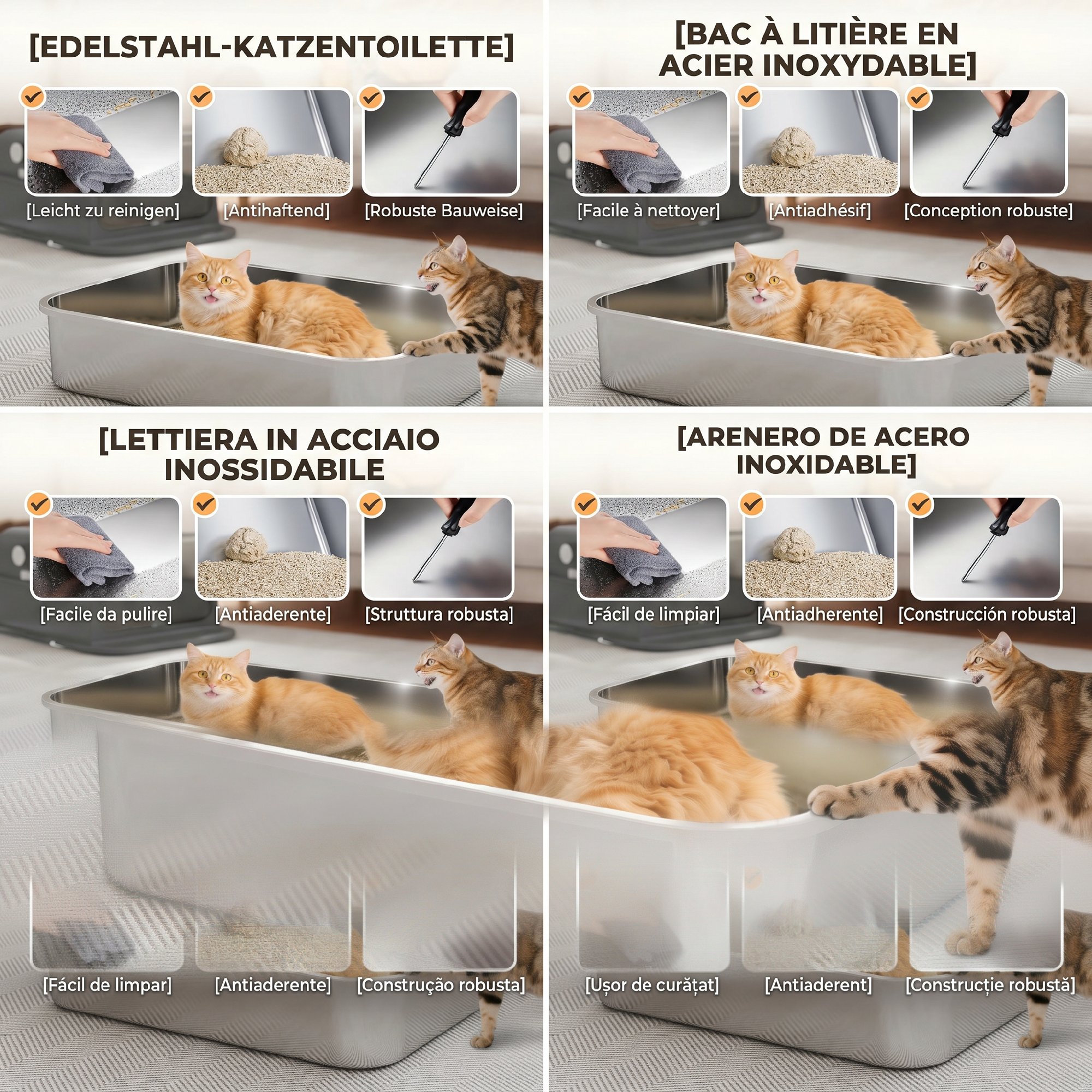 Katzenklo Edelstahl mit Deckel XXL 72L für große Katzen und Mehrere Katzen mit Doppeltüren Schaufel Pedal Anti-Leck