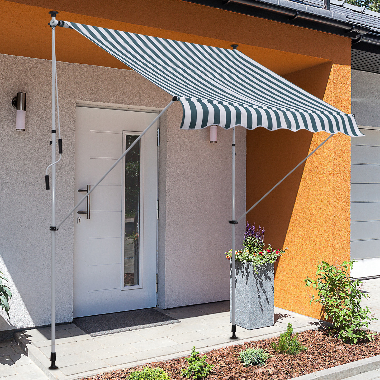 Klemmmarkise mit Handkurbel höhenverstellbar Gelenkarmmarkise schmutzabweisend, witterungsbeständig Balkonmarkise 150cm breit Terrassenmarkise für Terrasse Balkon Veranda Grün