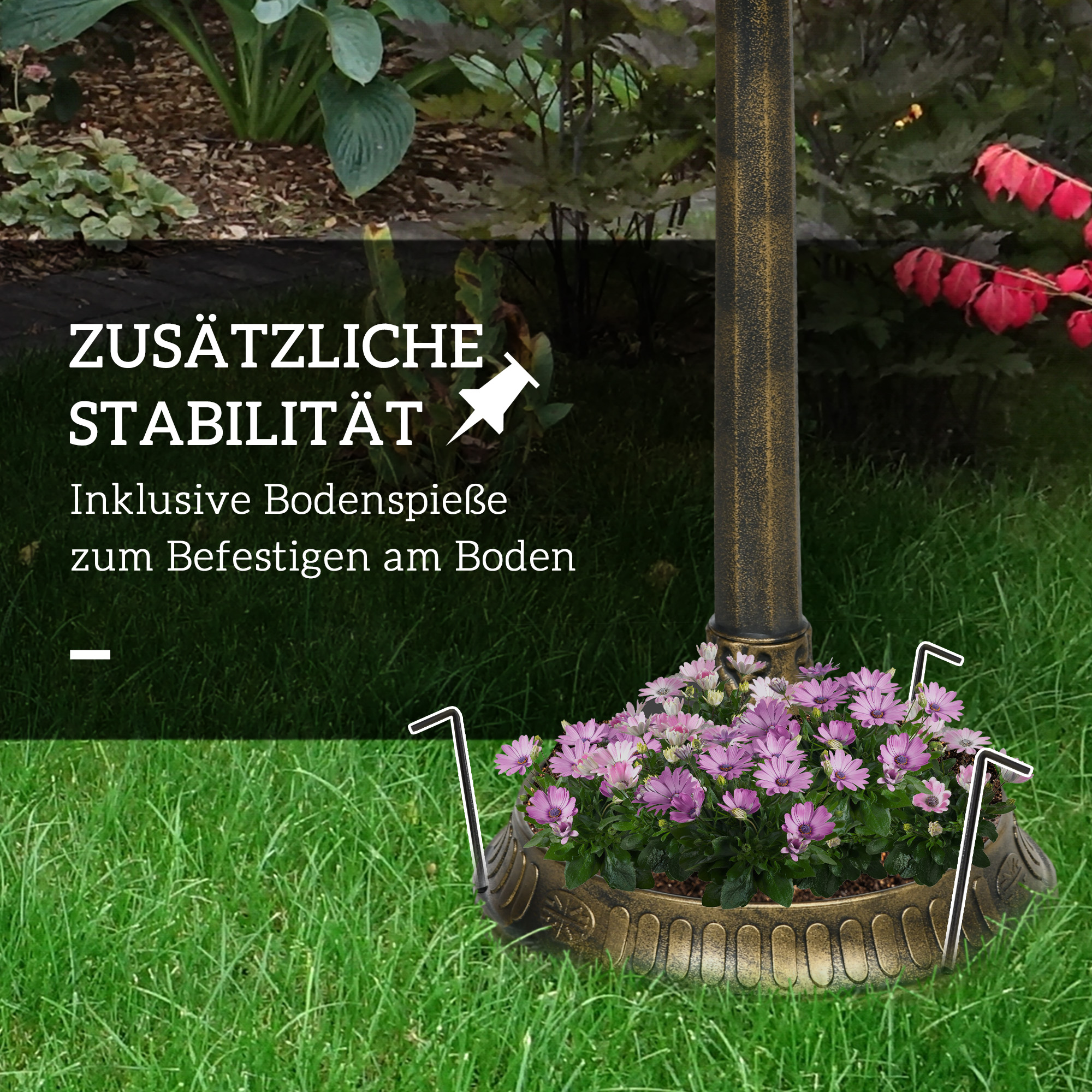 Vogeltränke, Vogelbad mit Statue, Blumenmuster, 2 Becken, Kunststoff, antiker Look, 50B x 72H cm, Bronzefarben