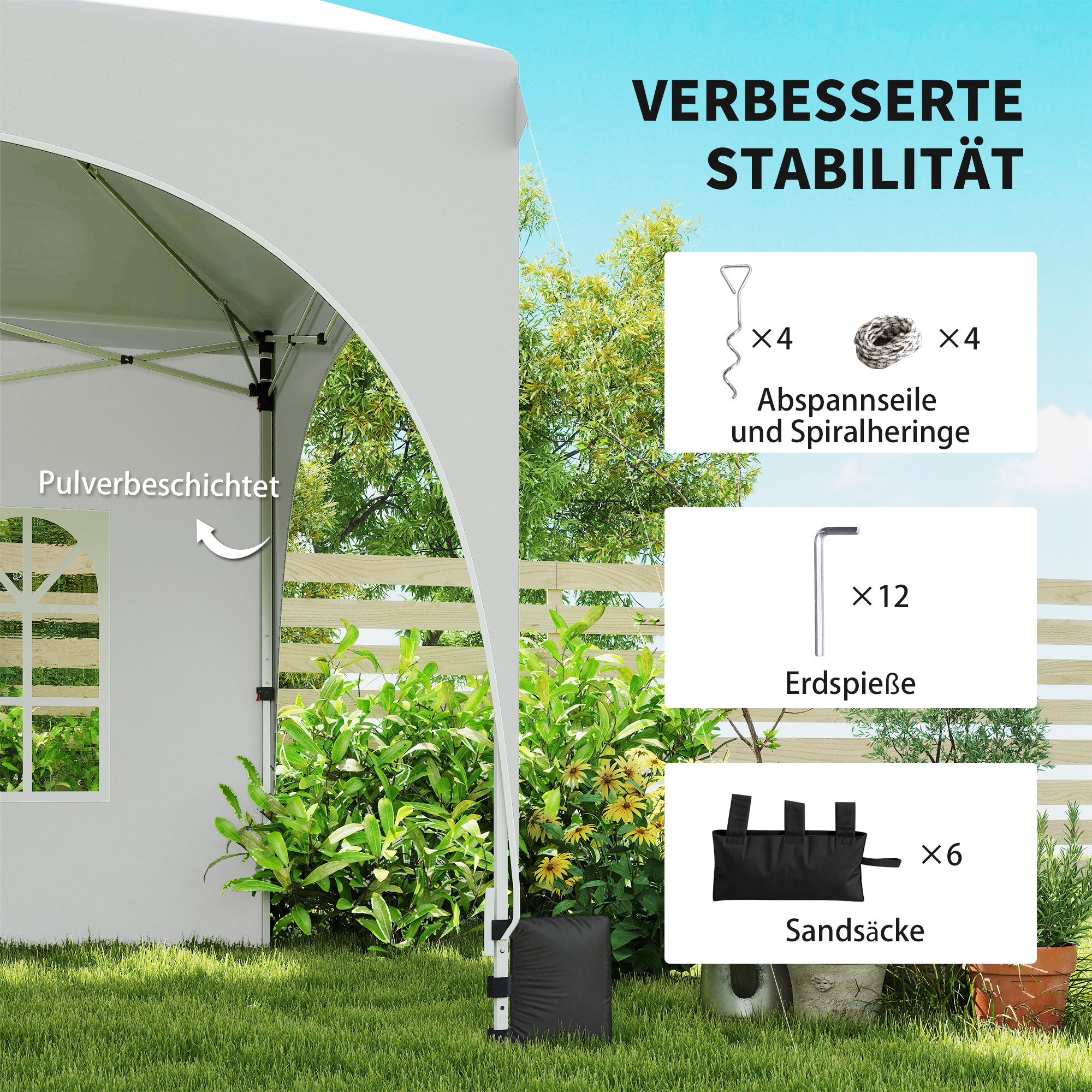 3 x 6 m Pop-Up-Pavillon mit Seitenwänden, 6 Sandsäcken, höhenverstellbarem Dach, Gartenparty-Zelt mit Tragetasche