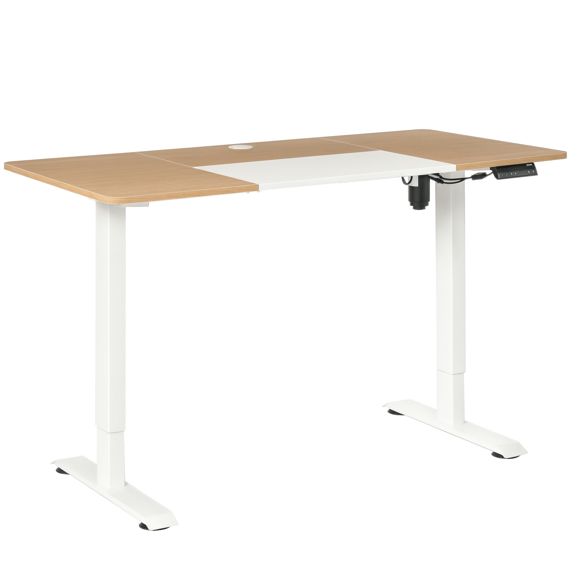 höhenverstellbarer Schreibtisch elektrisch 140 x 70 cm Computertisch mit 4 Memory-Steuerung, 4 tlg. Tischplatte, Steh-Sitz Tisch mit Anti-Kollision, Überhitzungsschutz Weiß