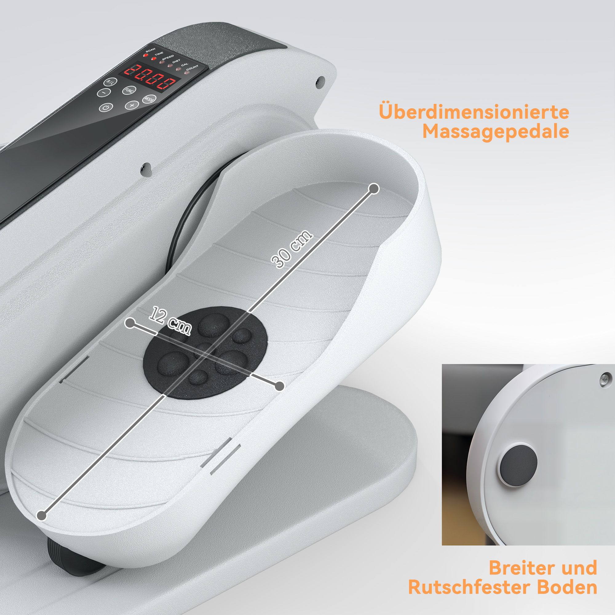 Sitzpedaltrainer, Mini-Ellipsen-Trainer mit LCD-Monitor, Fernbedienung, 10 einstellbare Geschwindigkeitsstufen, Weiß