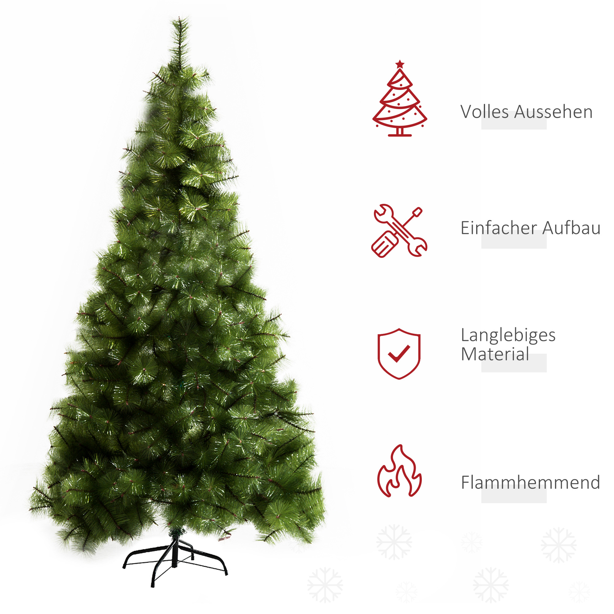 Künstlicher Weihnachtsbaum 210 cm Haken-Weihnachtsbaum mit 505 Spitzen mit silbernen Akzenten Christbaum Weihnachtsdeko inkl. Metallständer für drinnen