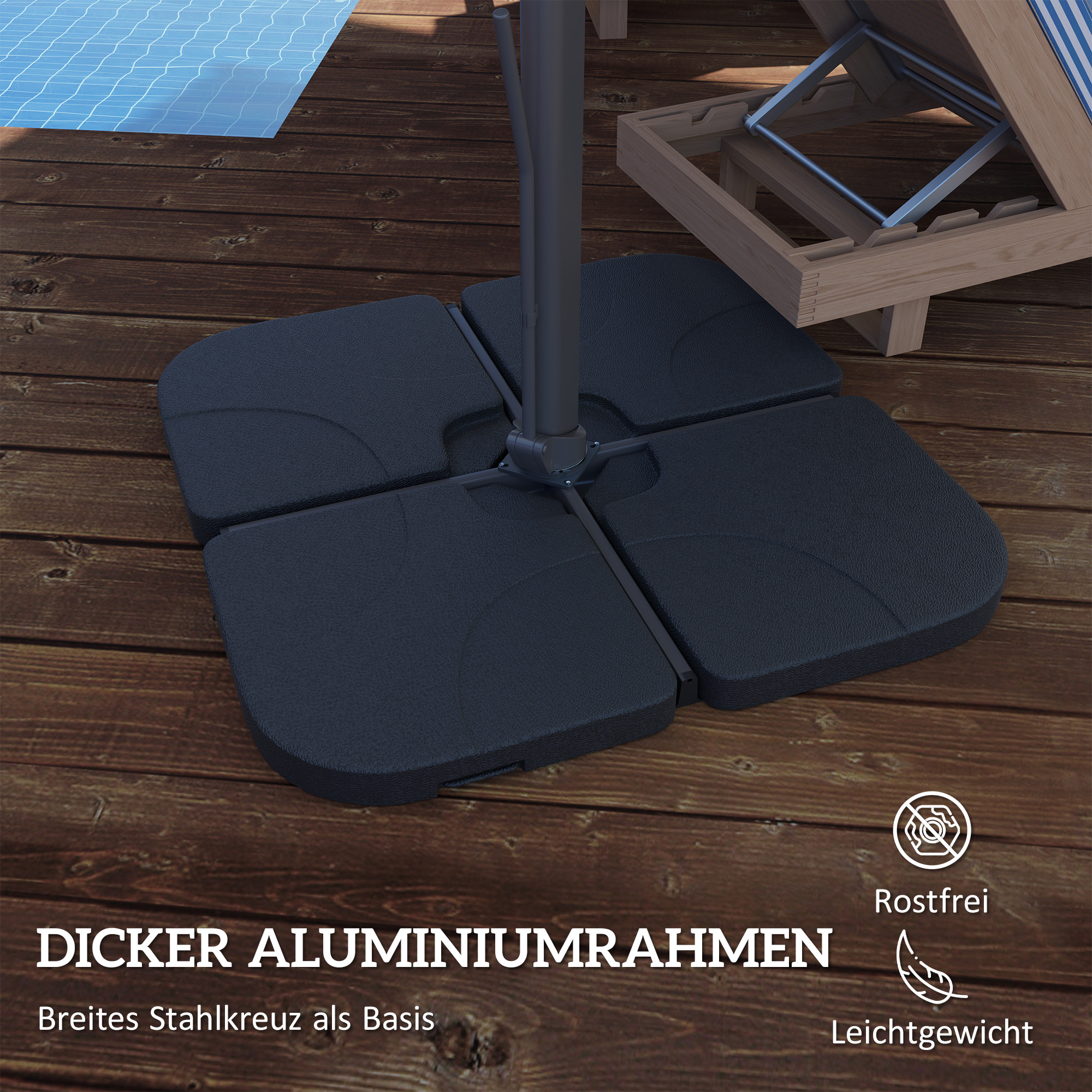 Alu Ampelschirm 3 x 3 m 360° drehbar Sonnenschirm mit Kurbel Ständer Windschutz Hellgrau