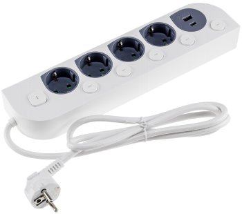 4-fach Steckdosenleiste mit Schalter / USB-A / C, Einzelschaltung, 1,5m Kabel