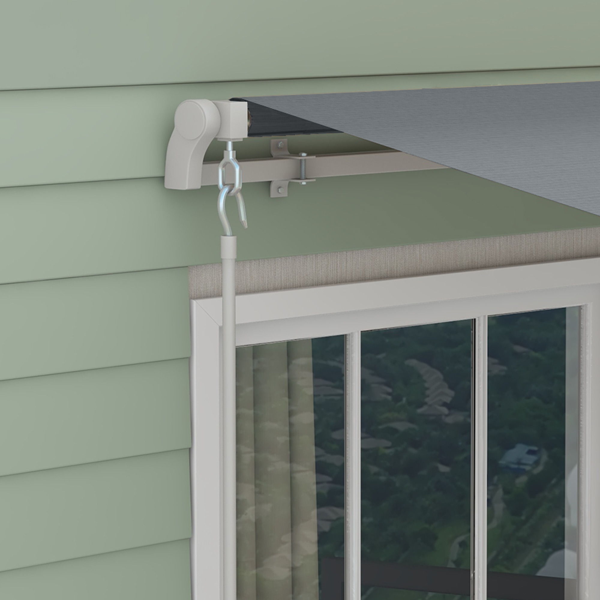 Markise, 3,95 x 2,45 m, Sonnenschutz, einfahrbar, mit Handkurbel, Metallrahmen, Polyester, Grau/Weiß