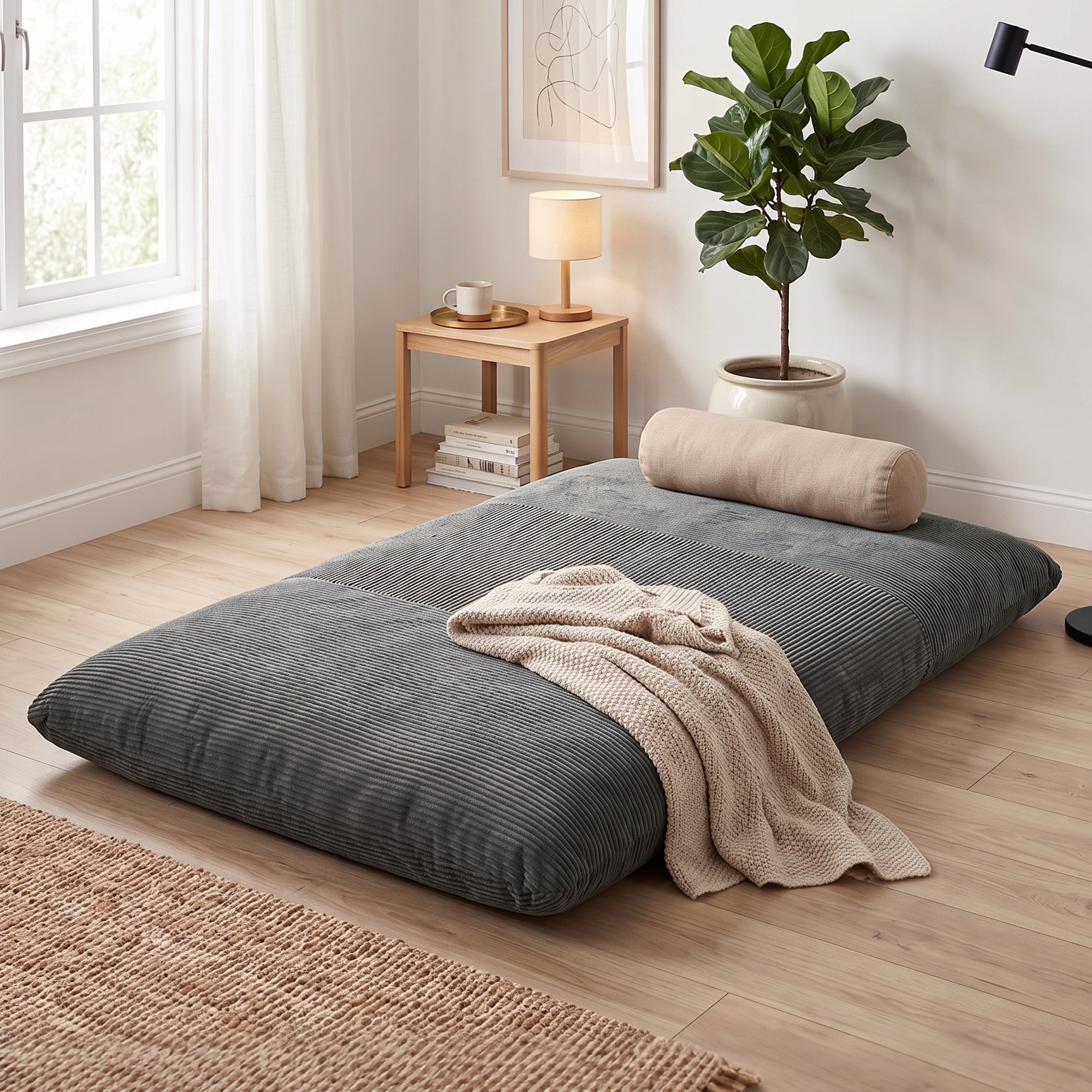 2-in-1 Bodensessel aus Cord, klappbares Bodensofa zum Lesen, Gaming & Meditieren, Schlafsofa für Schlafzimmer