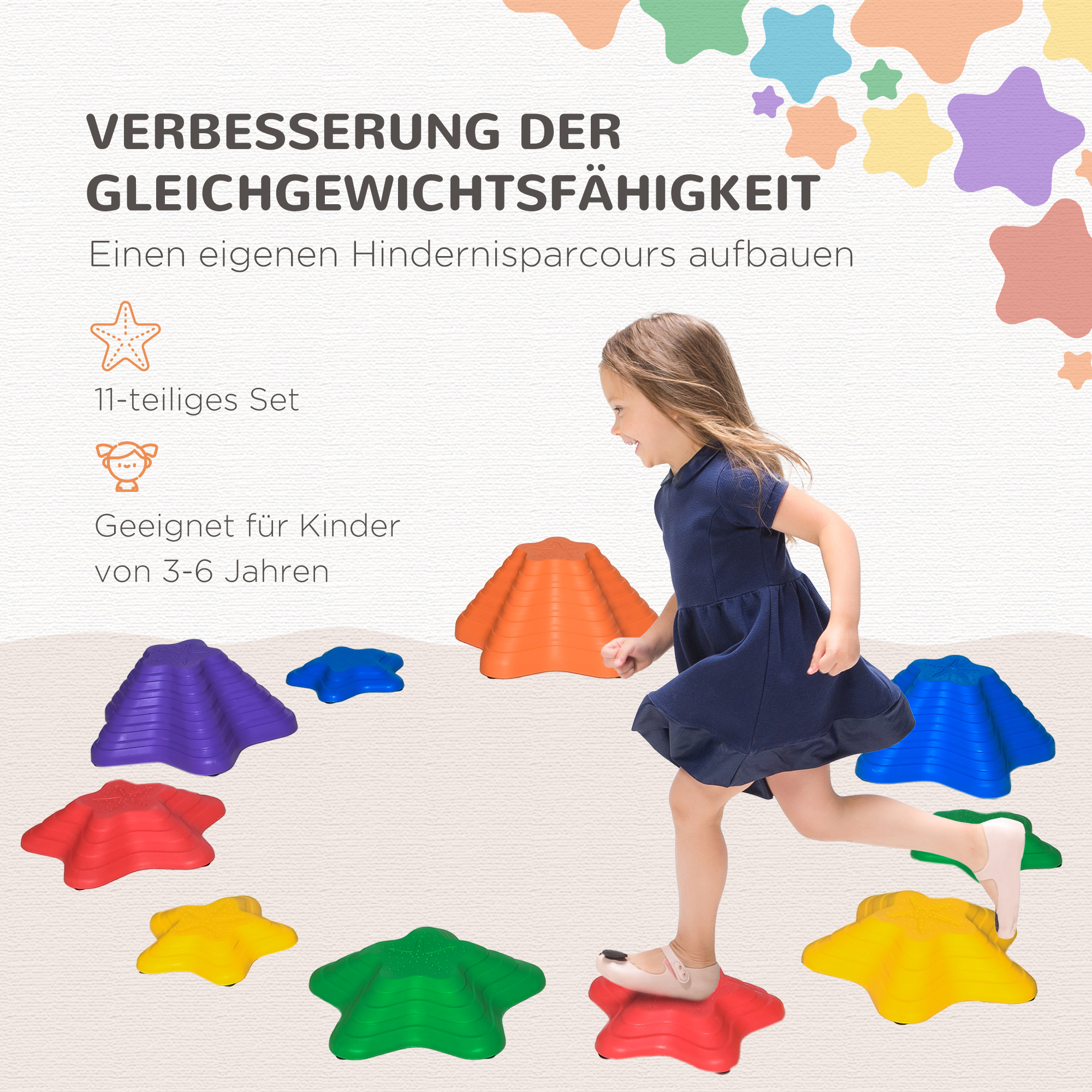 Balance-Steine, Trittsteine, 11 Stück, stapelbar, rutschfest, robust, für innen und außen, belastbar bis 80 kg