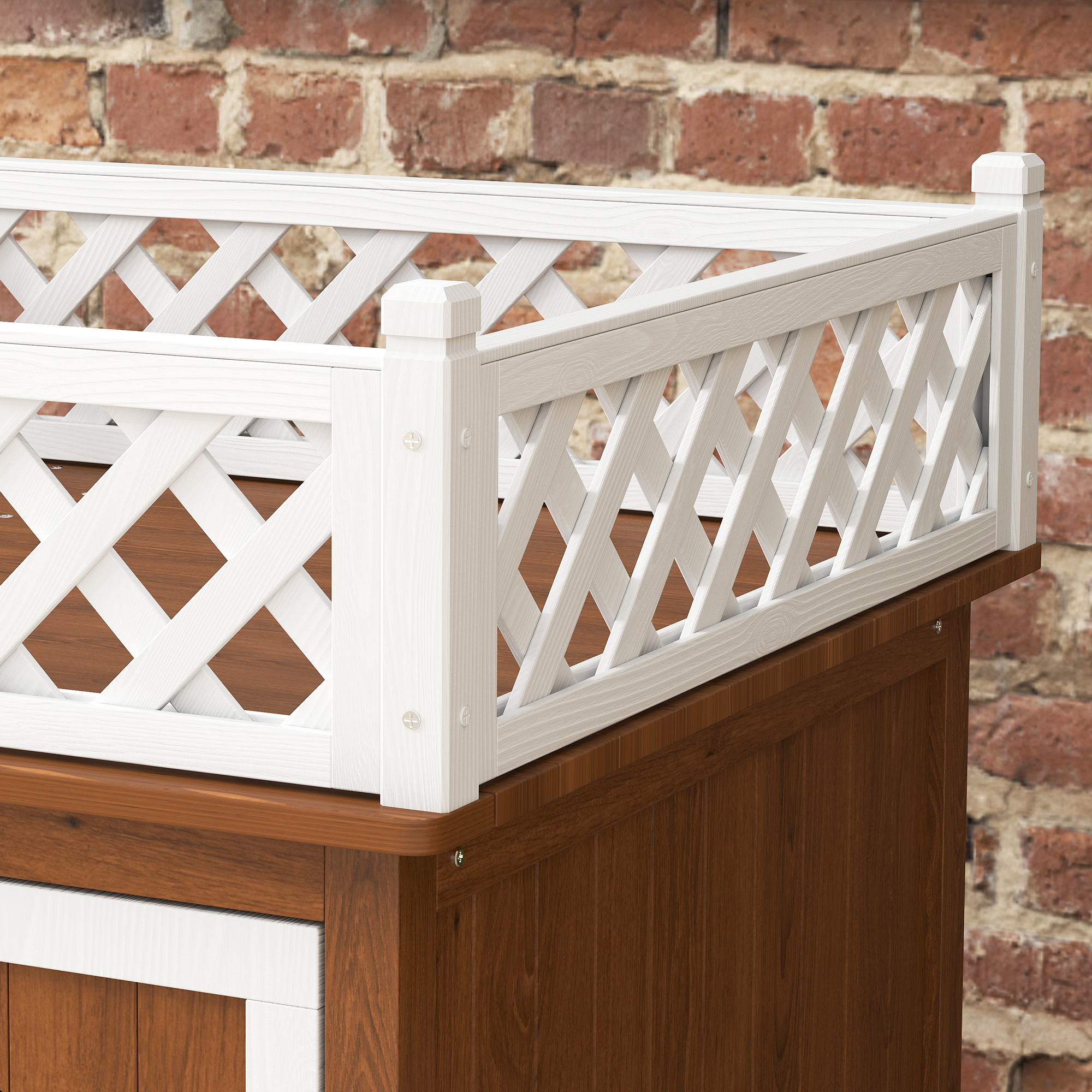 Katzenhaus, zweistöckig, mit Balkon und Treppe, für drinnen und draußen, für Katzen und Kaninchen, Tannenholz, Braun