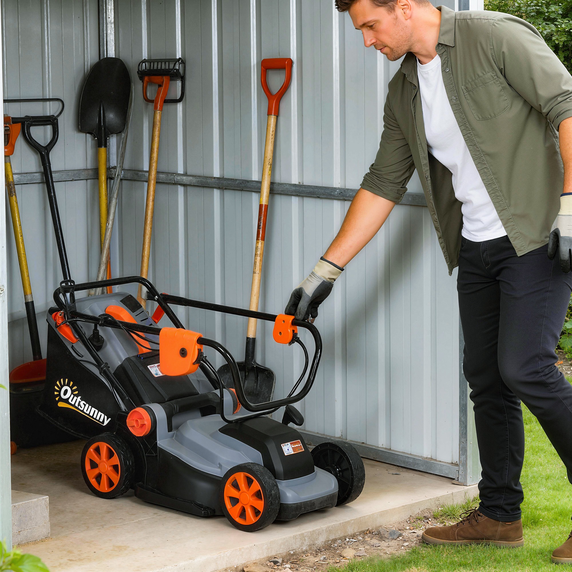 Elektro Rasenmäher 1200 W mit 34 cm Schnittbreite 35L Fangkorb Mulchfunktion 6 Schnitthöhen Höhenverstellbar Griffe