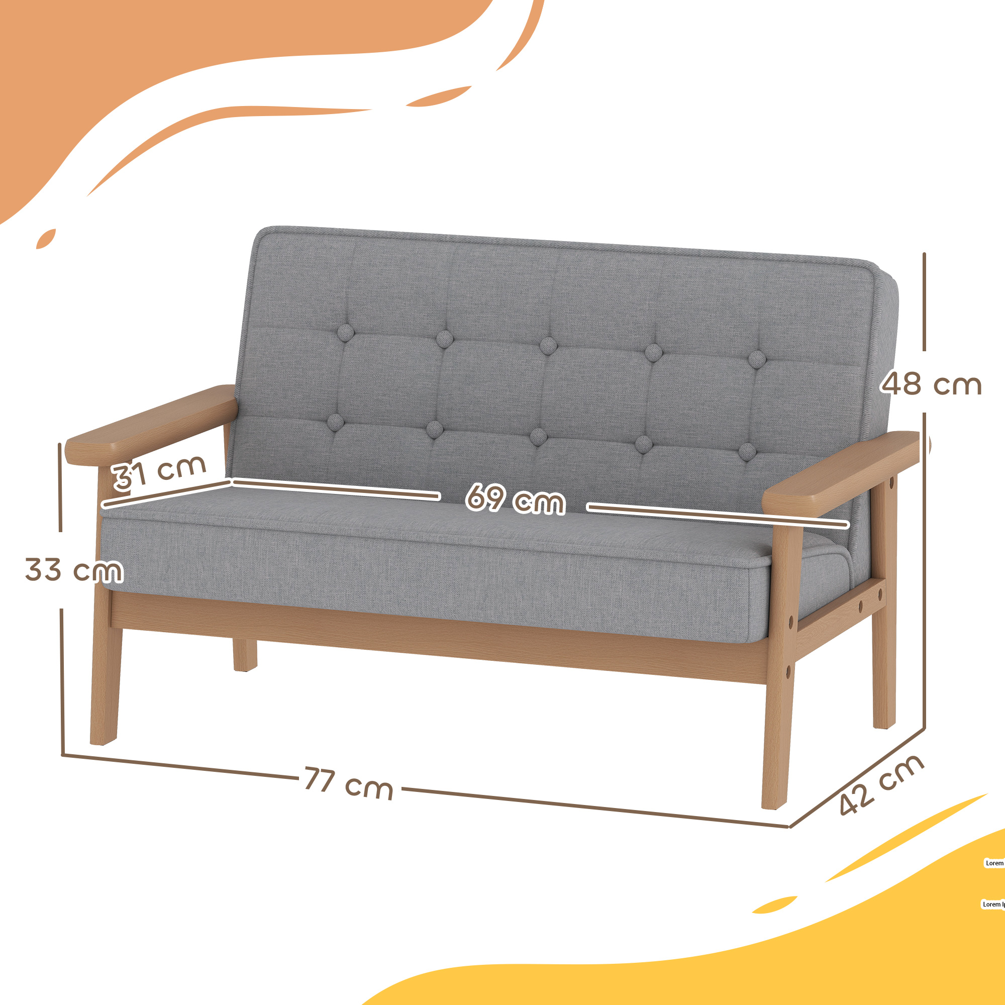 Kindersessel, Kindersofa mit Holzrahmen, Samtoptik, gepolstert, für Kinder von 3-15 Jahren Grau