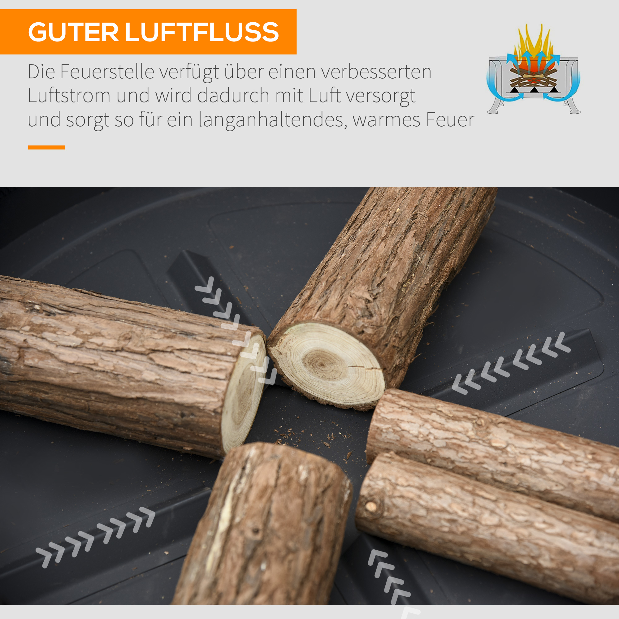 Feuerschale mit Funkenschutz, Grillrost, Schürhaken, quadratisch, Stahlgehäuse, schwarz, 66 x 66 cm