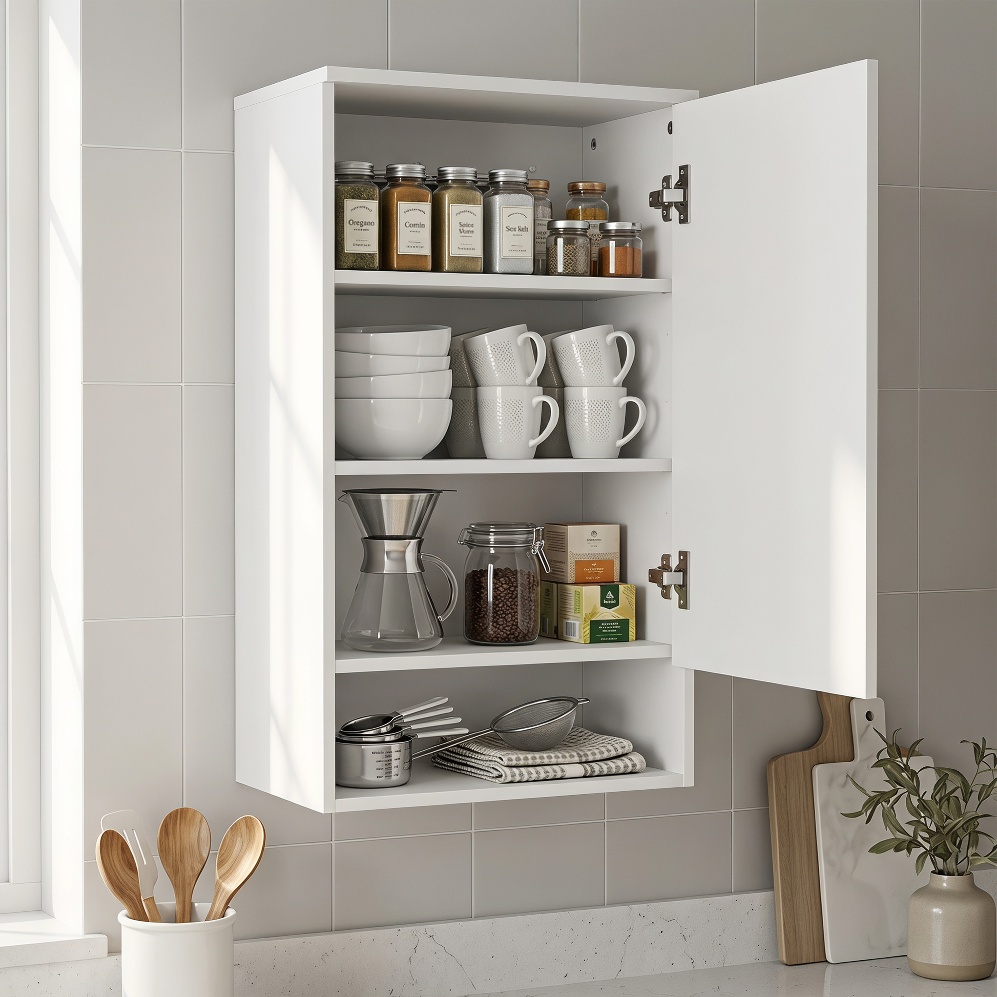 Badezimmerschrank zur Wandmontage, mit verstellbaren Einlegeböden und Tür, weiß