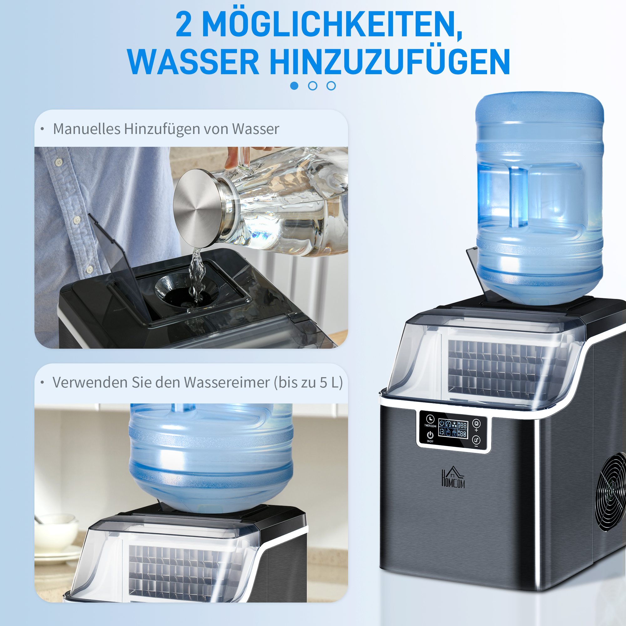 Eiswürfelmaschine Eiswürfelspender Ice-Maker 20kg/24h 2,3L Eiswürfelbereiter mit 3,2 L Wassertank, Schwarz