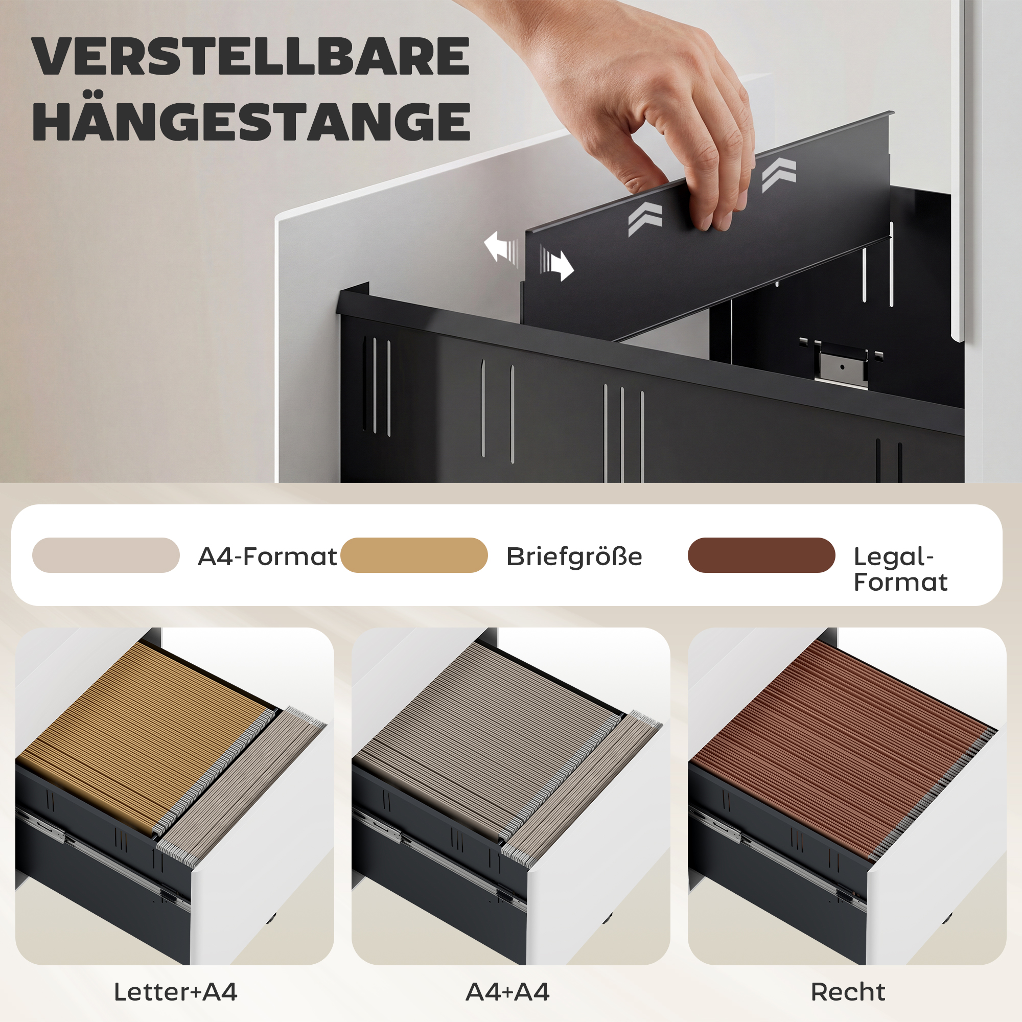 Rollcontainer mit 3 Schubladen mobiler Aktenschrank mit Rollen abschließbar Büroschrank mit Hängeregistratur Stiftfach, Bürocontainer für Büro, Homeoffice, 39 x 48 x 59 cm Weiß