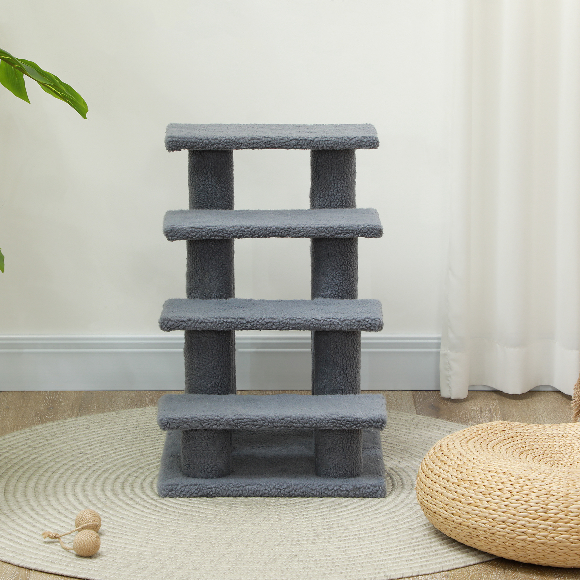 Tiertreppe Katzentreppe Hundetreppe Treppe für Katze und Hunde 4 Stufen Grau 63,5x43x60cm