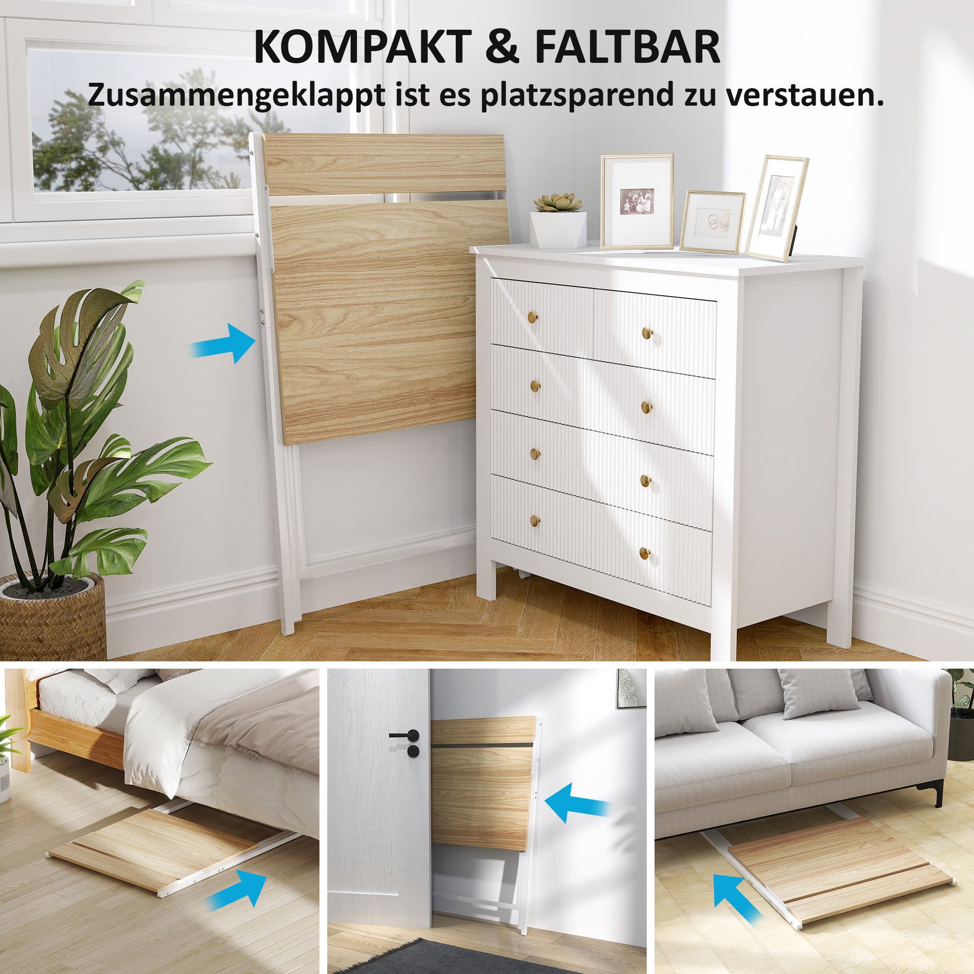 Schreibtisch mit Monitorständer, 70 cm Klappbarer Computertisch für Homeoffice, Kleine Räume, Natur