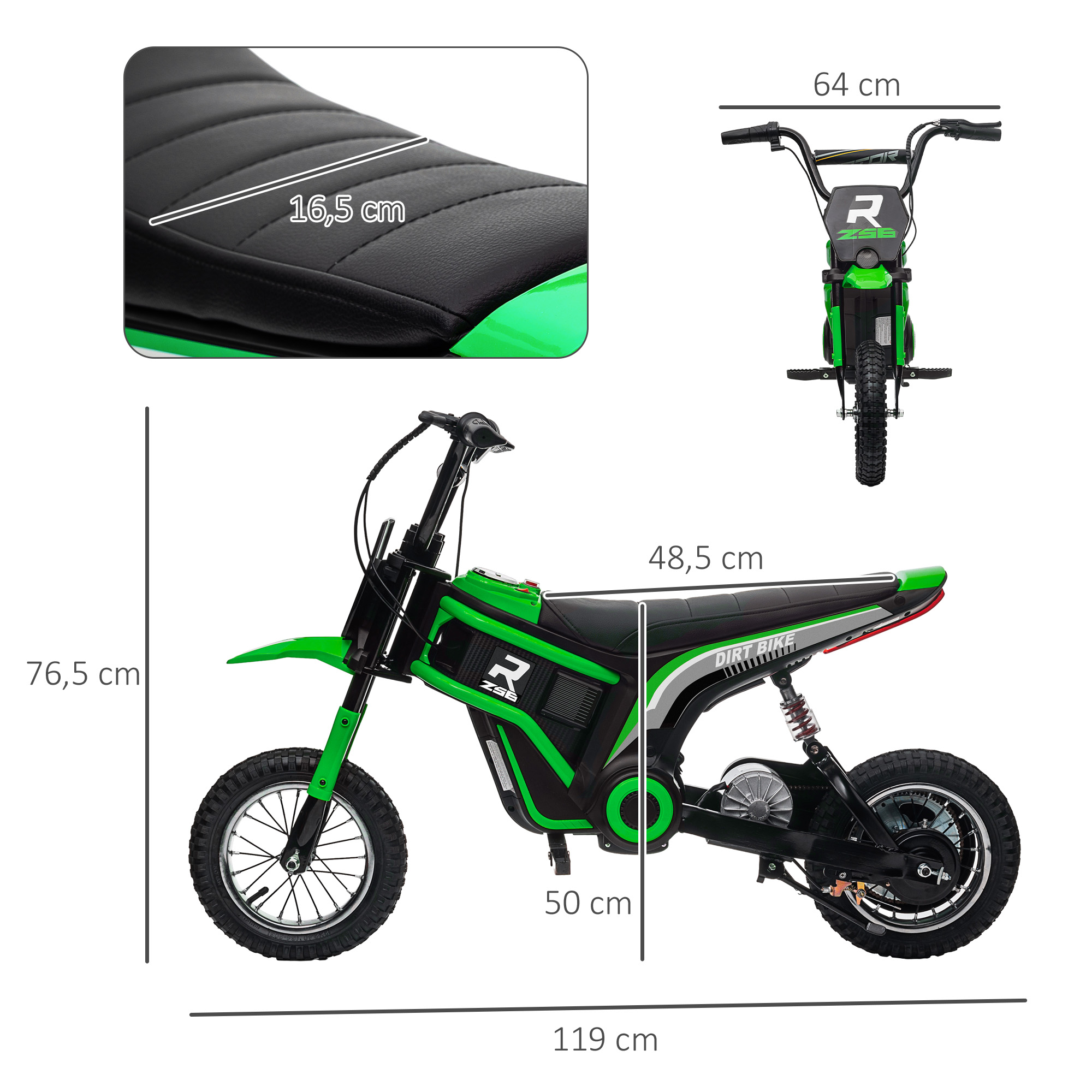 Elektro-Kindermotorrad, 24V Motor, einstellbare Geschwindigkeit, Musik & Lichter, Grün