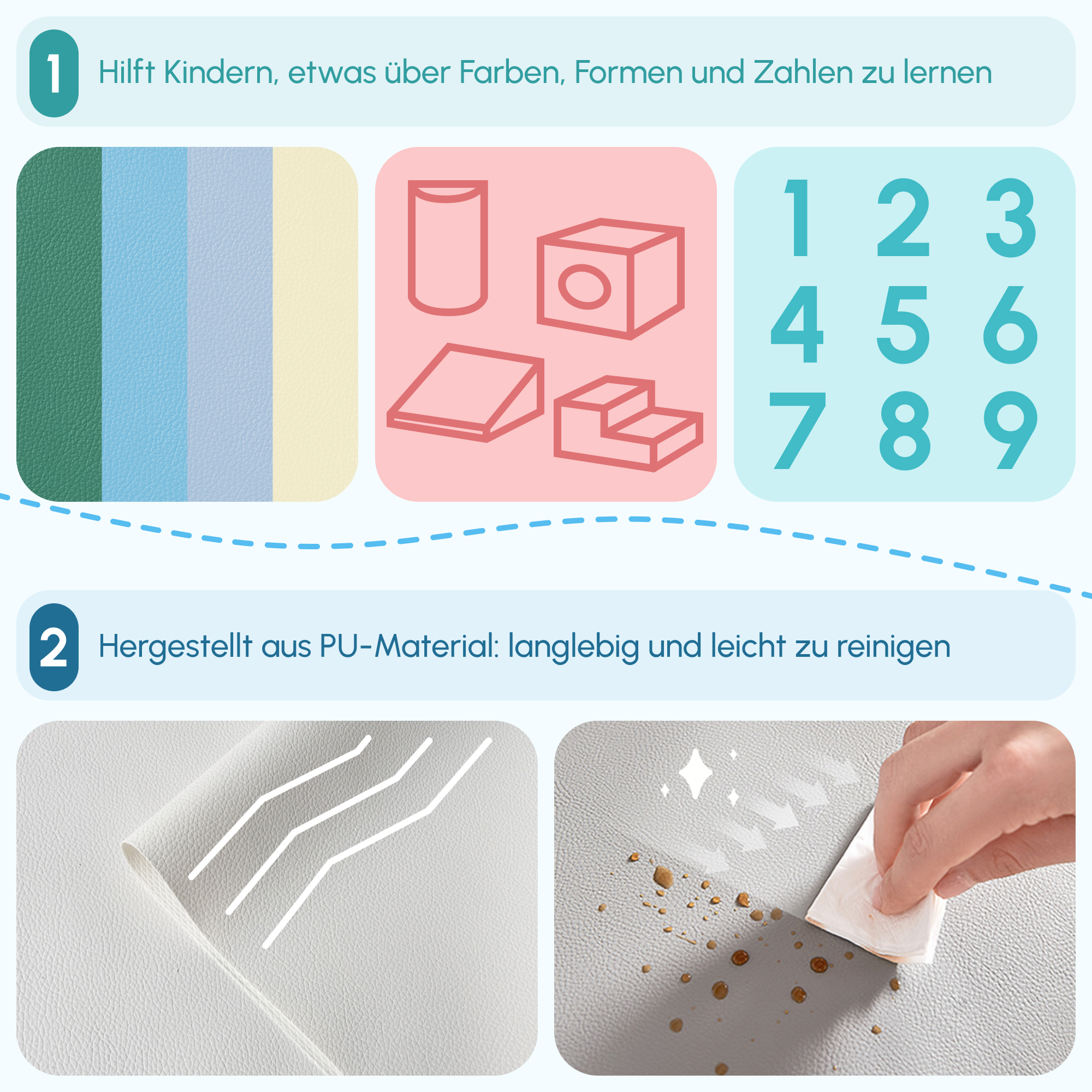 Bausteinset 4er-Set Schaumstoff Bausteine einfache Reinigung weiche Füllung Schaumstoffblöcke für 1-3 Jahre Kinder EPE Hellgrau+Blau+Grün 150 x 50 x 39 cm