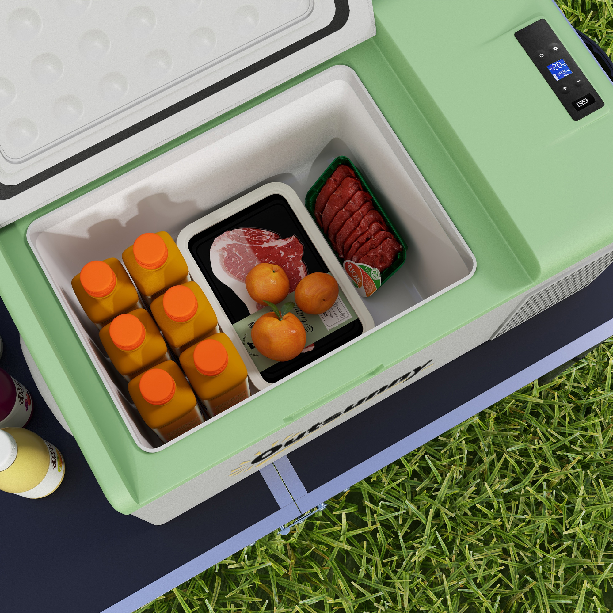 Autokühlschrank, Kühlbox, 16L, -20? bis 10?, ECO/MAX, 60x32x26cm, Grün/Grau