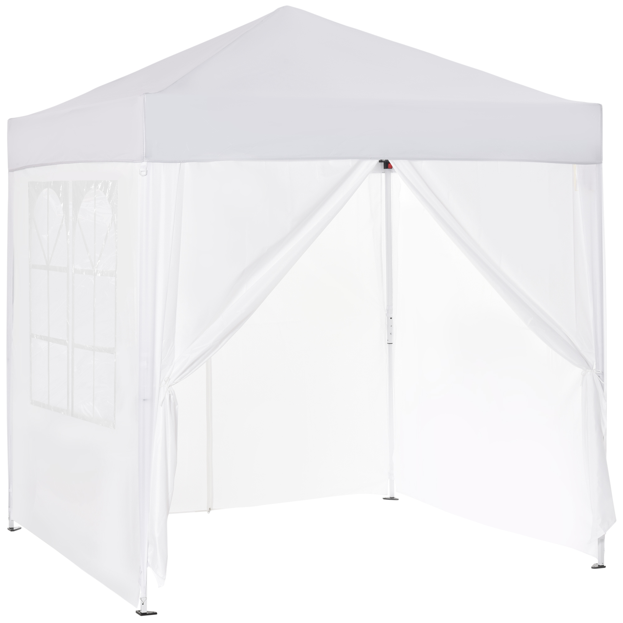 Faltpavillon, Bierzelt, 4 abnehmbare Seitenwände, 2 Fenster, Metallrahmen, 2 x 2m, Weiß