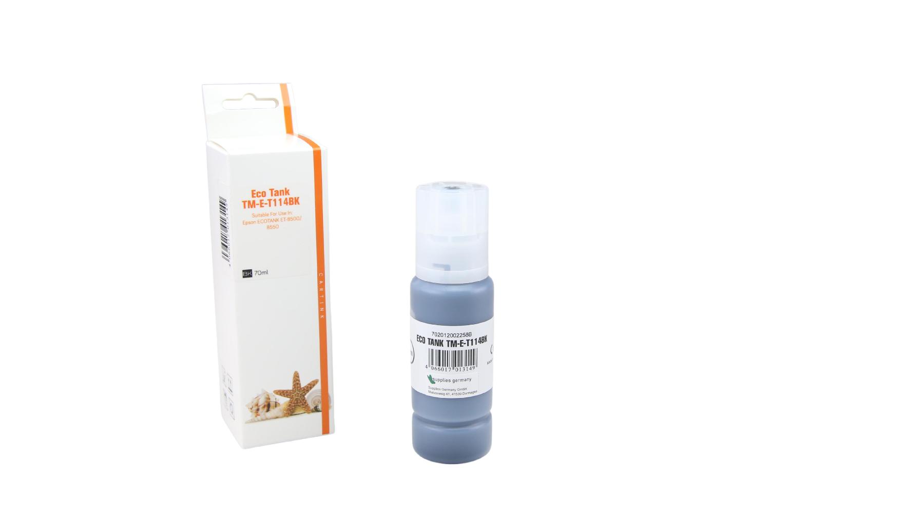 T114schwarz Eco Tank Nachfüllflasche schwarz für Epson / C13T07A140 / 70ml T114schwarz Eco Tank Nachfüllflasche schwarz für Epson / C13T07A140 / 70ml