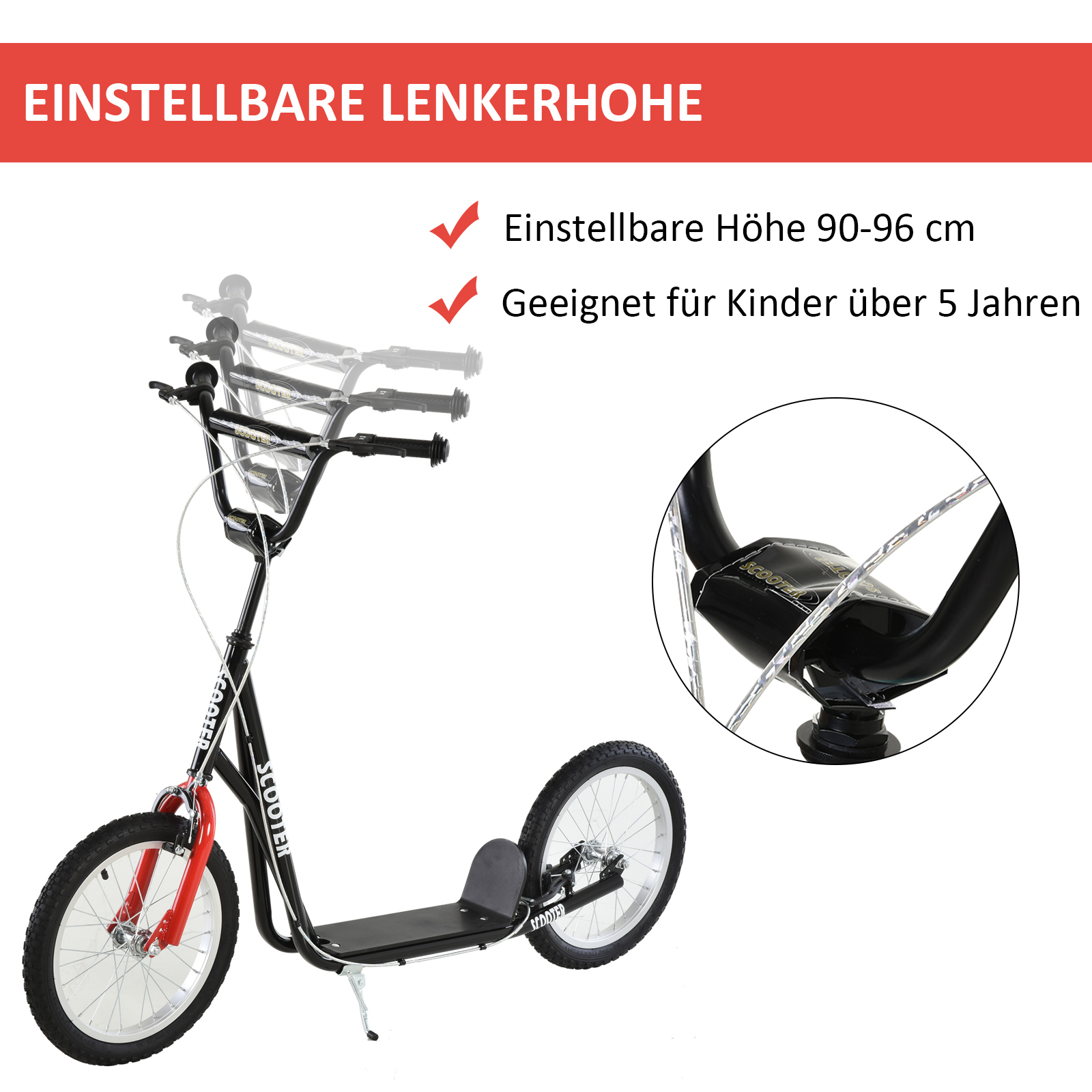 Kinderscooter mit Bremse höhenverstellbar Leichtbau Schwarz