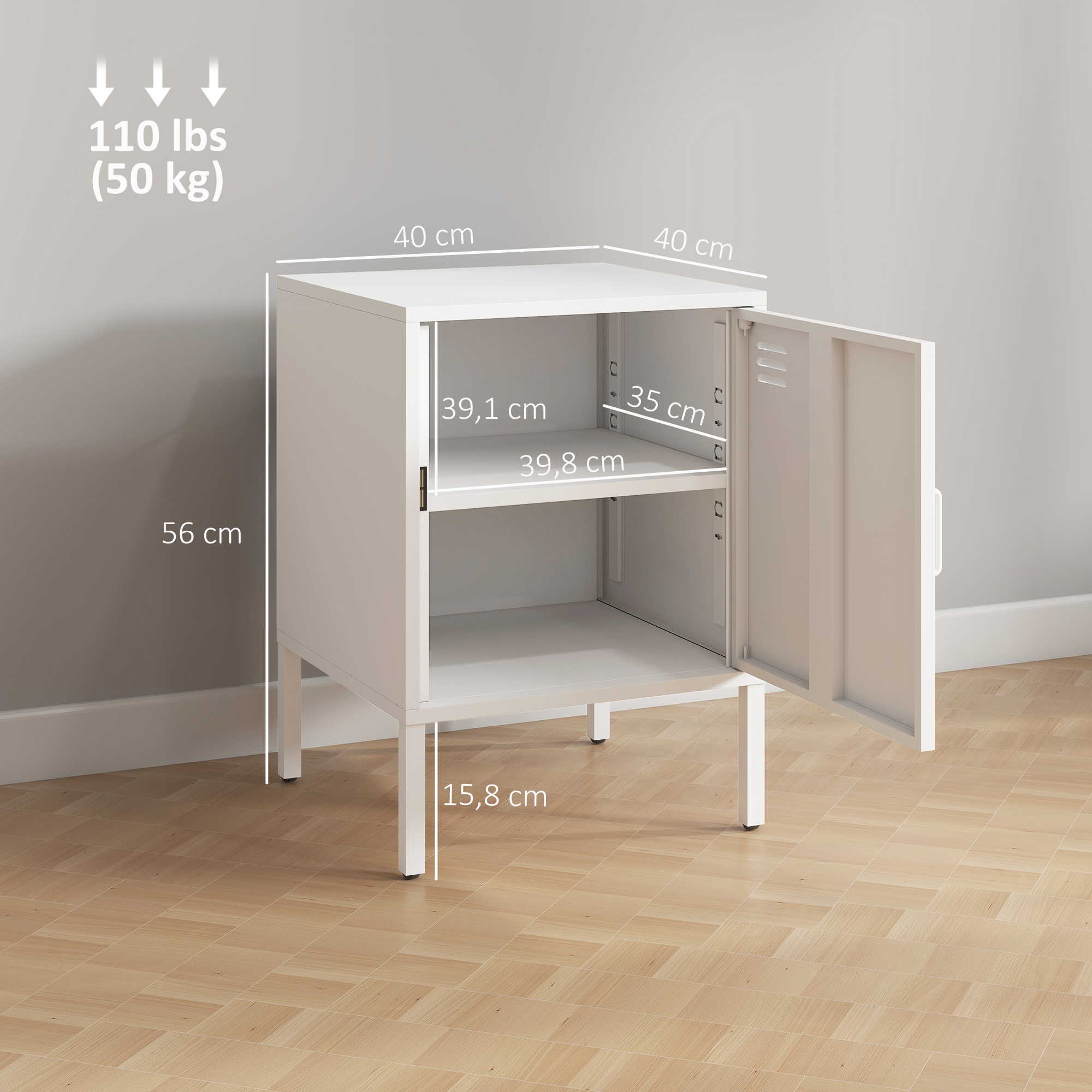 Nachttisch aus Stahl, Beistelltisch für verschiedene Zwecke, verstellbares Regal, für Schlafzimmer, Wohnzimmer, Weiß