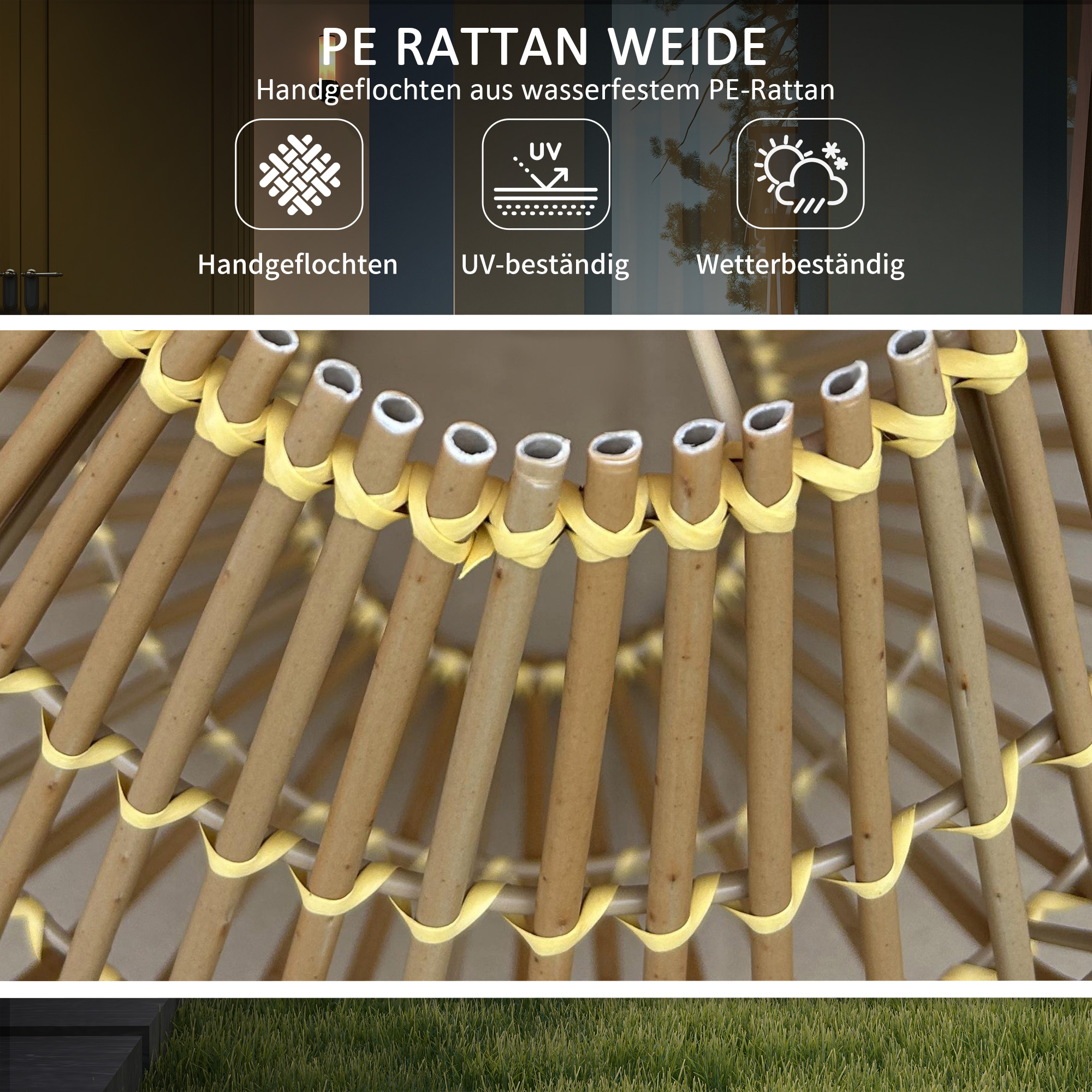 Gartenleuchte Solarleuchte Garten-Solarleuchte, PE-Rattan, Boho-Design, 31 cm x 31 cm x 32 cm, Gelb