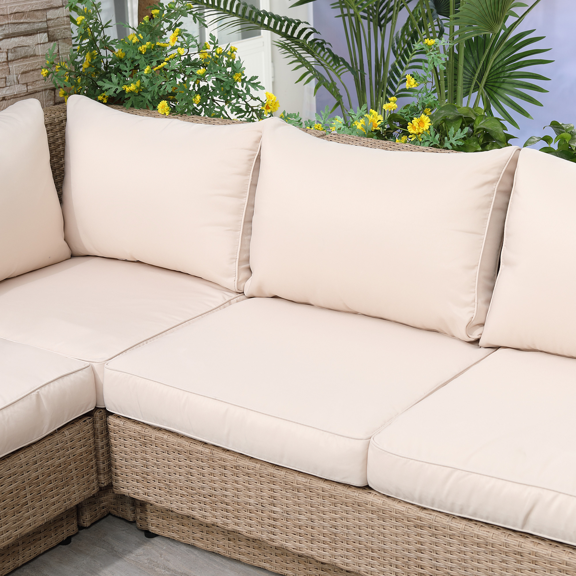 4-tlg. Luxus Polyrattan Gartengarnitur Gartenmöbel Garten-Set Sitzgruppe Loungeset Loungemöbel inkl. Ablagen und Beistelltisch Sitzkissen Braun