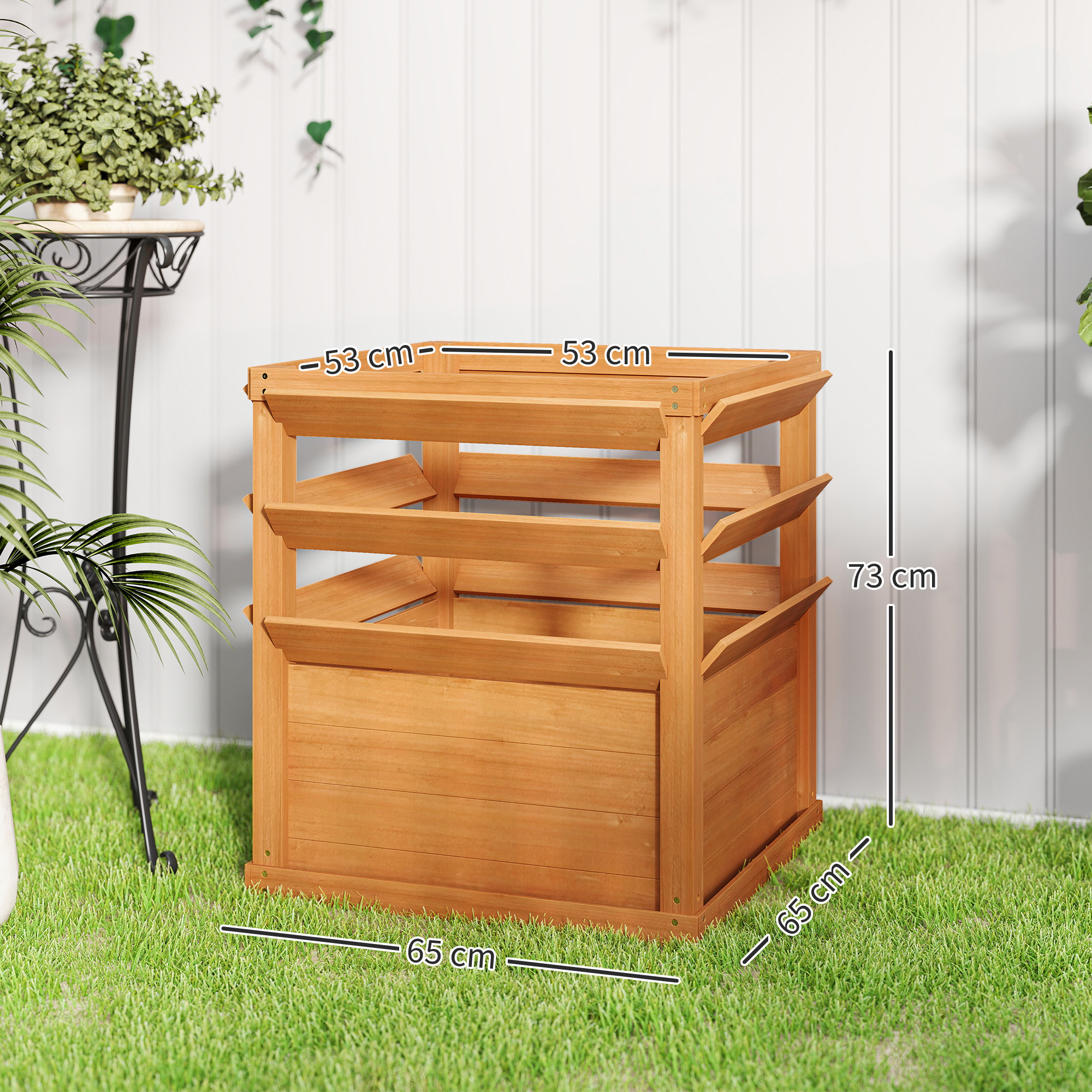 Hochbeet Pflanzkasten mit Rankgitter, Spalier Pflanzkübel Blumenkasten Holz 65 x 65 x 60 cm Karamellbraun