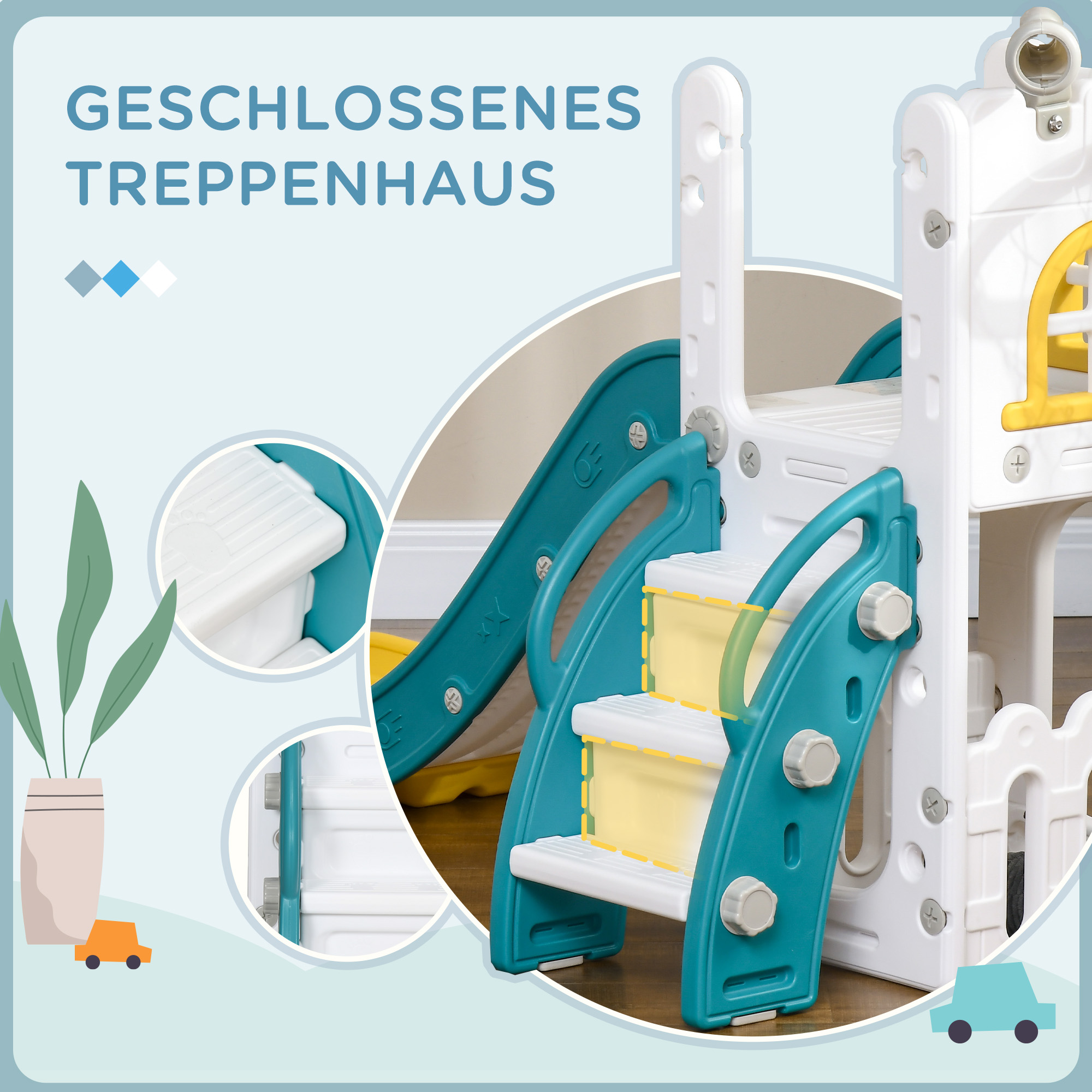 Kinderrutsche, 5 in 1, Kleinkinderrutsche mit Basketballkorb, Teleskop Klettergerüst Gelb 70 x 177 x 92 cm