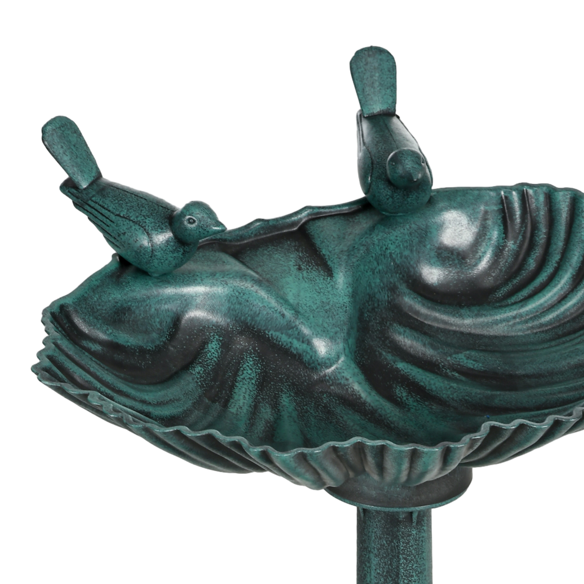 Vogeltränke, Vogelbad mit Statuen, 2 Becken, Kunststoff, antiker Look, 49,5L x 38B x 81H cm, Dunkelgrün